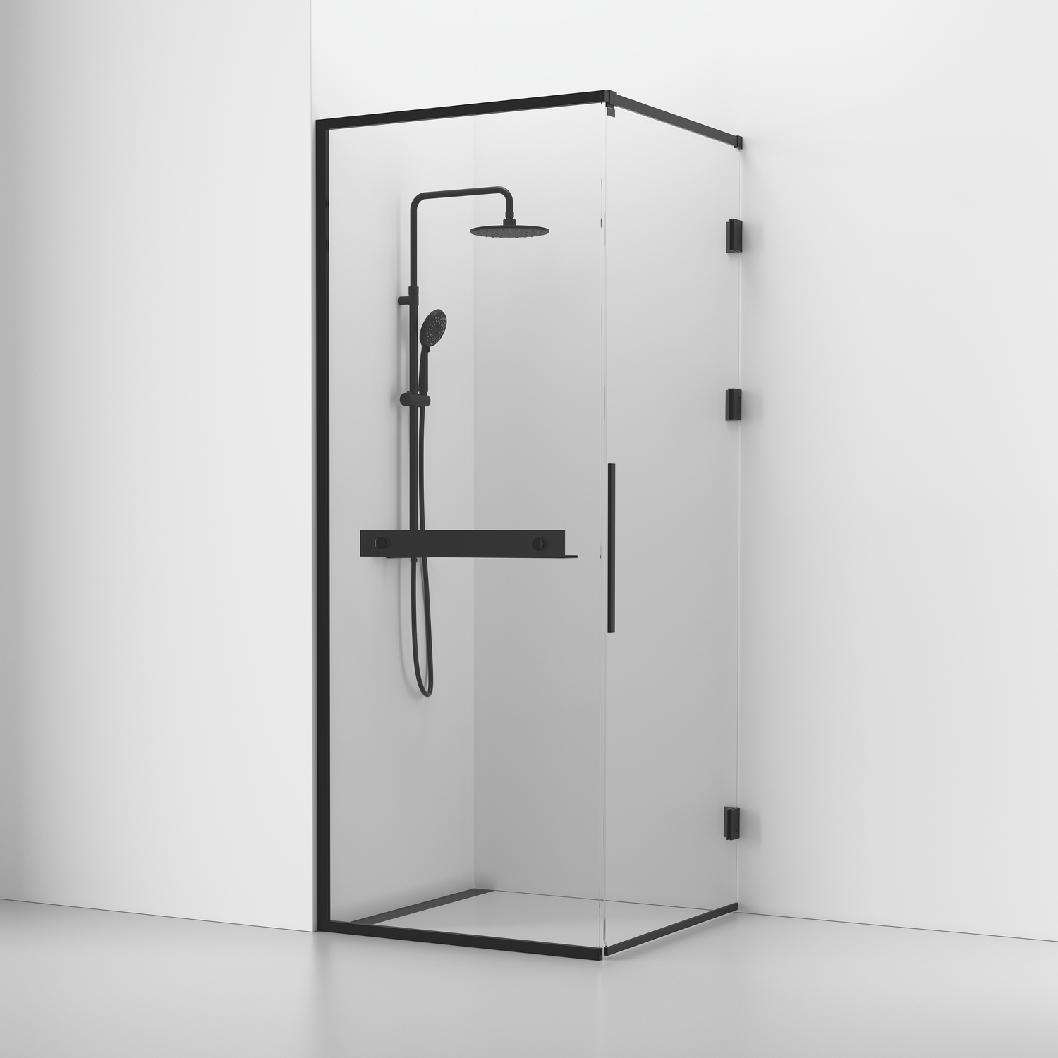 Langfoss Duschhörna Rak/Fast 90x92x230 Svart matt/Kristall Hy BxDxH: 900 x 920 x 2300 mm, Profil: Mattsvart Aluminium, Kristallglas