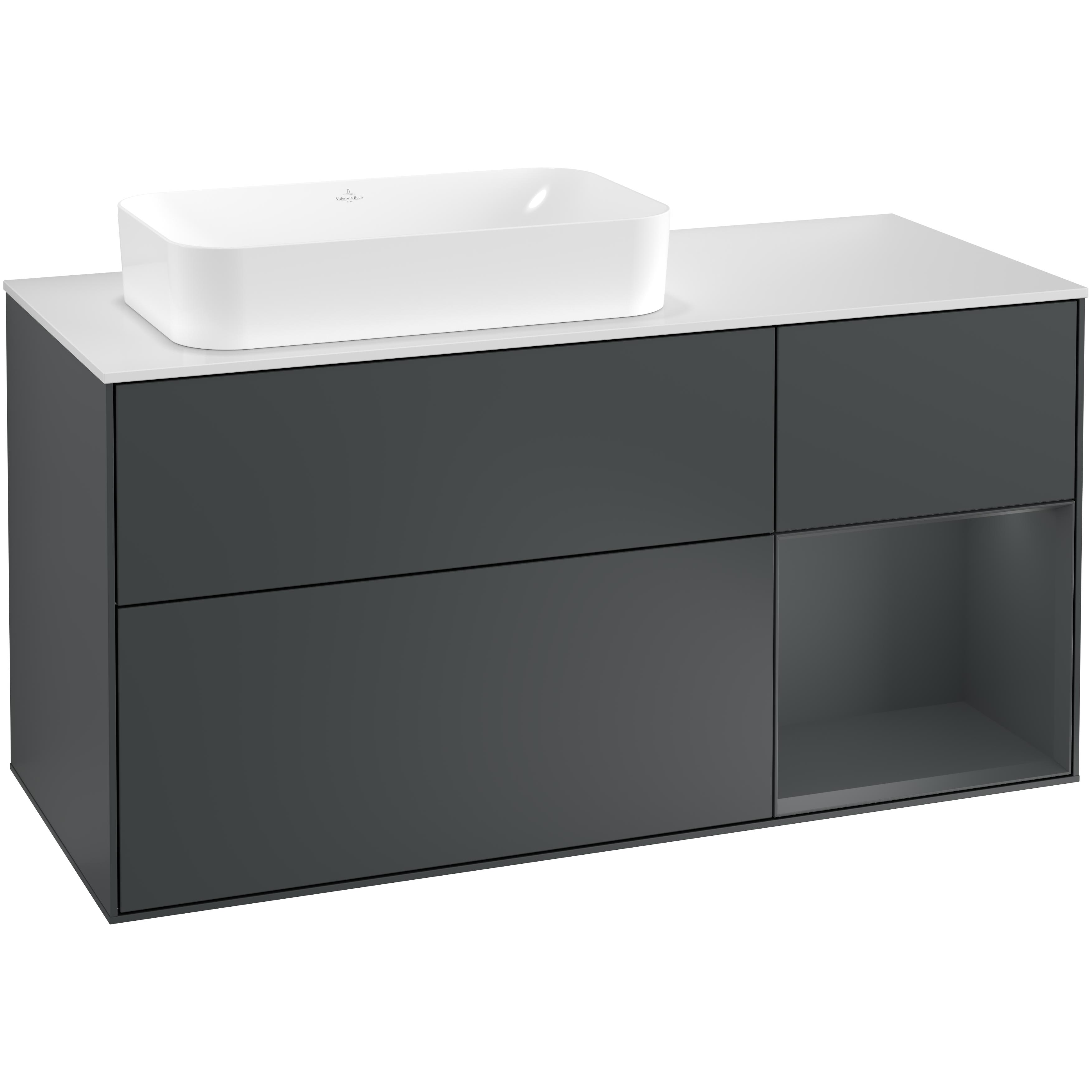 Tvättställsskåp Villeroy & Boch Finion med 3 Lådor Hylla och Bänkskiva för Ocentrerat Fristående Tvättställ