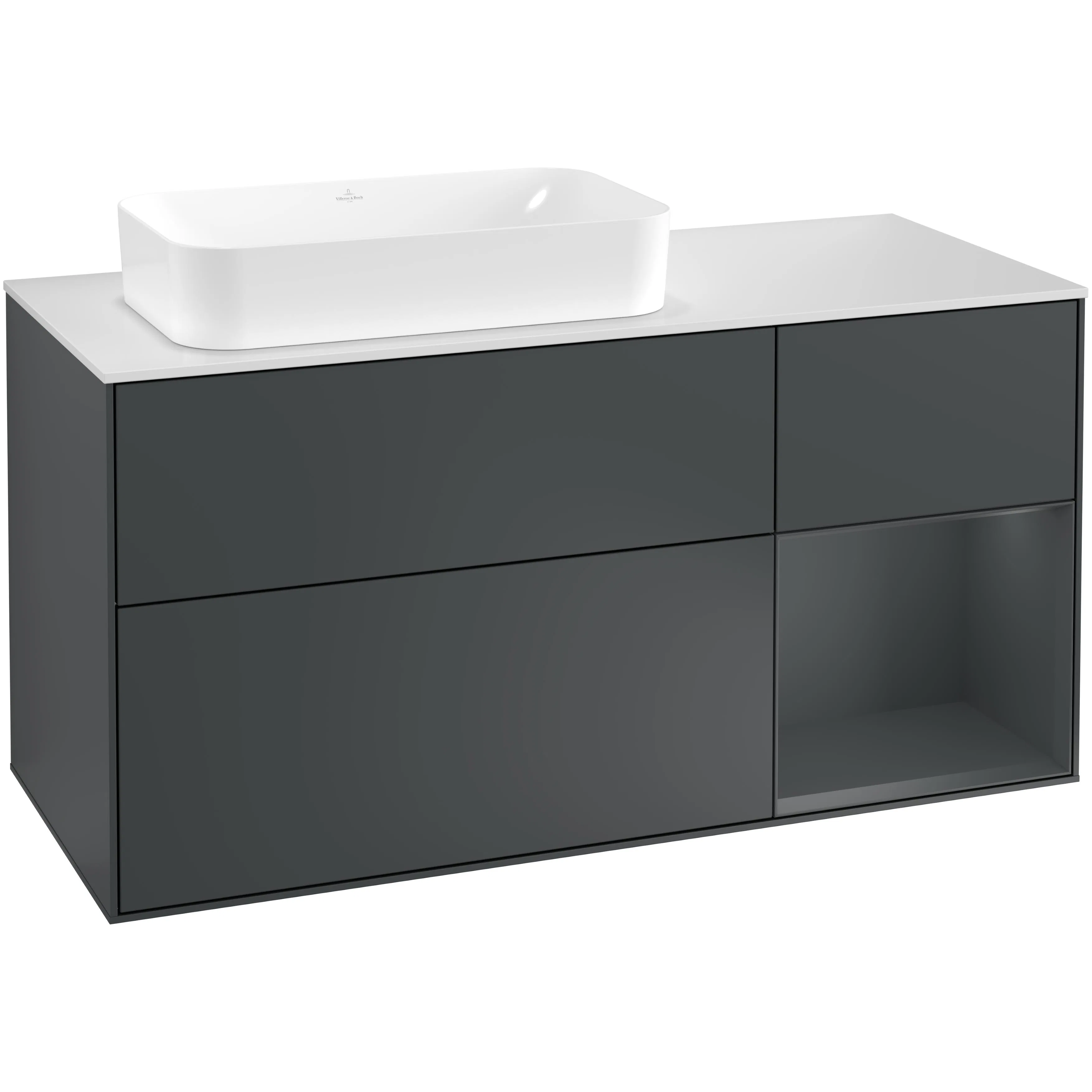 Tvättställsskåp Villeroy & Boch Finion med 3 Lådor Hylla och Bänkskiva för Ocentrerat Fristående Tvättställ