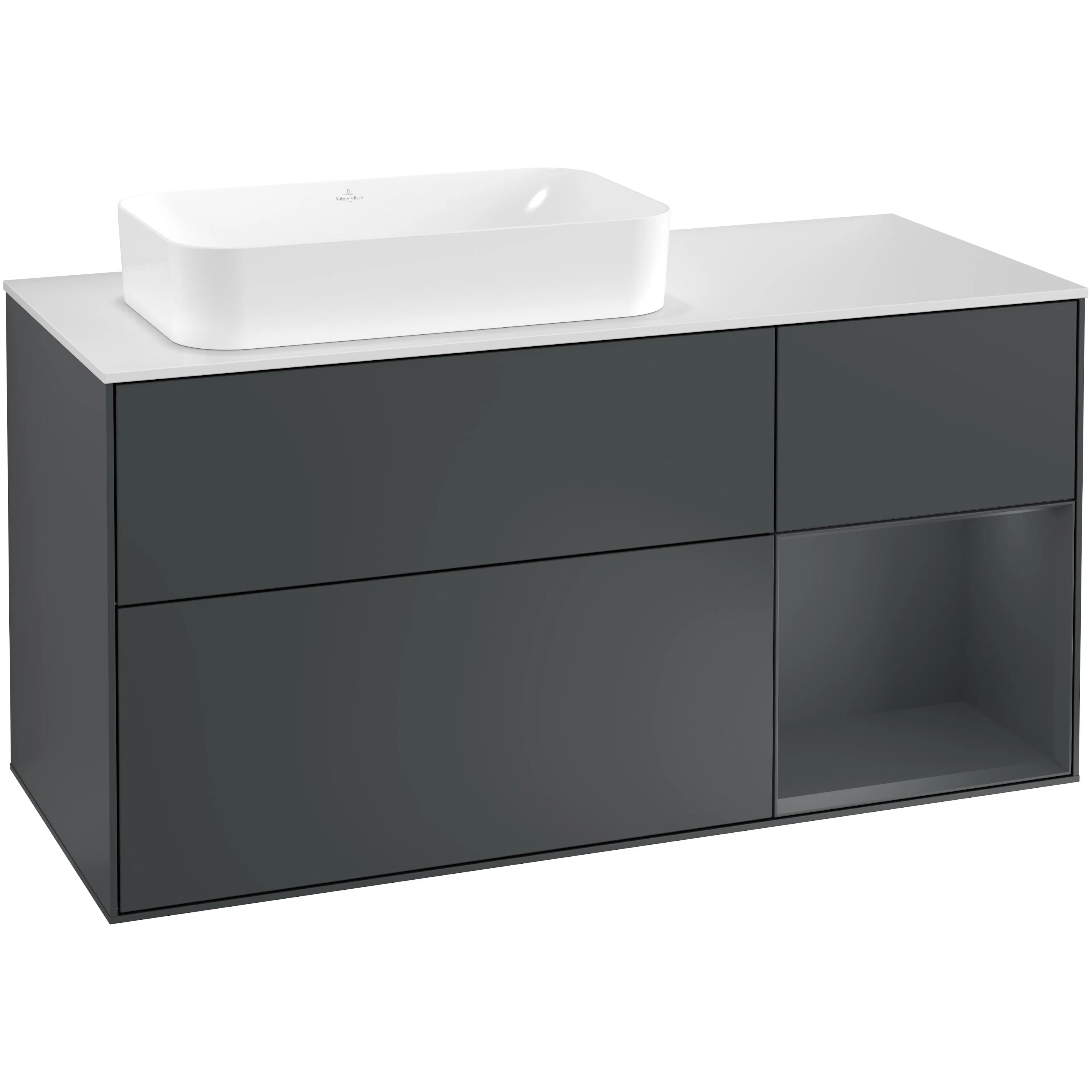 Tvättställsskåp Villeroy & Boch Finion med 3 Lådor Hylla och Bänkskiva för Ocentrerat Fristående Tvättställ