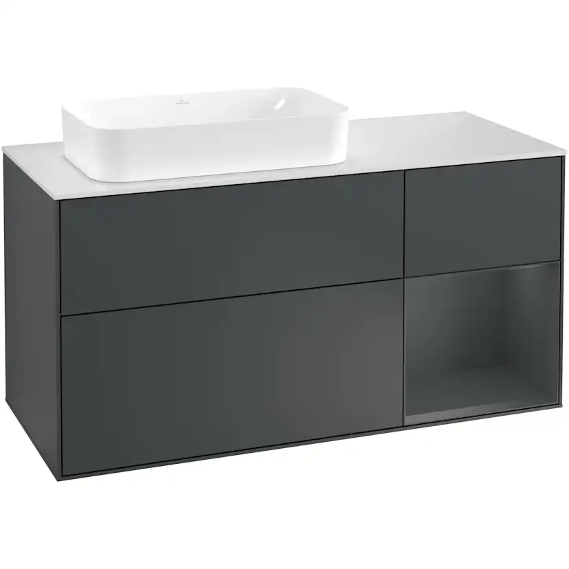 Tvättställsskåp Villeroy & Boch Finion med 3 Lådor Hylla och Bänkskiva för Ocentrerat Fristående Tvättställ