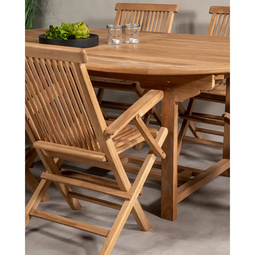 Matgrupp Venture Home Kenya 180-240x120 Teak med 6 Fällbara Stolar med Armstöd
