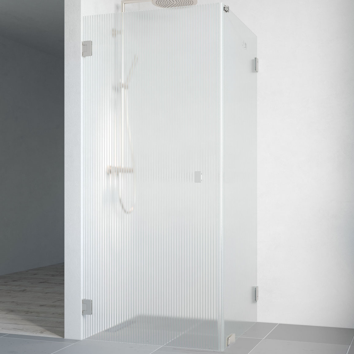 Duschhörna Macro Design Grace Swing, 900x700 mm, Borstad Krom, Briljant Linjeglas