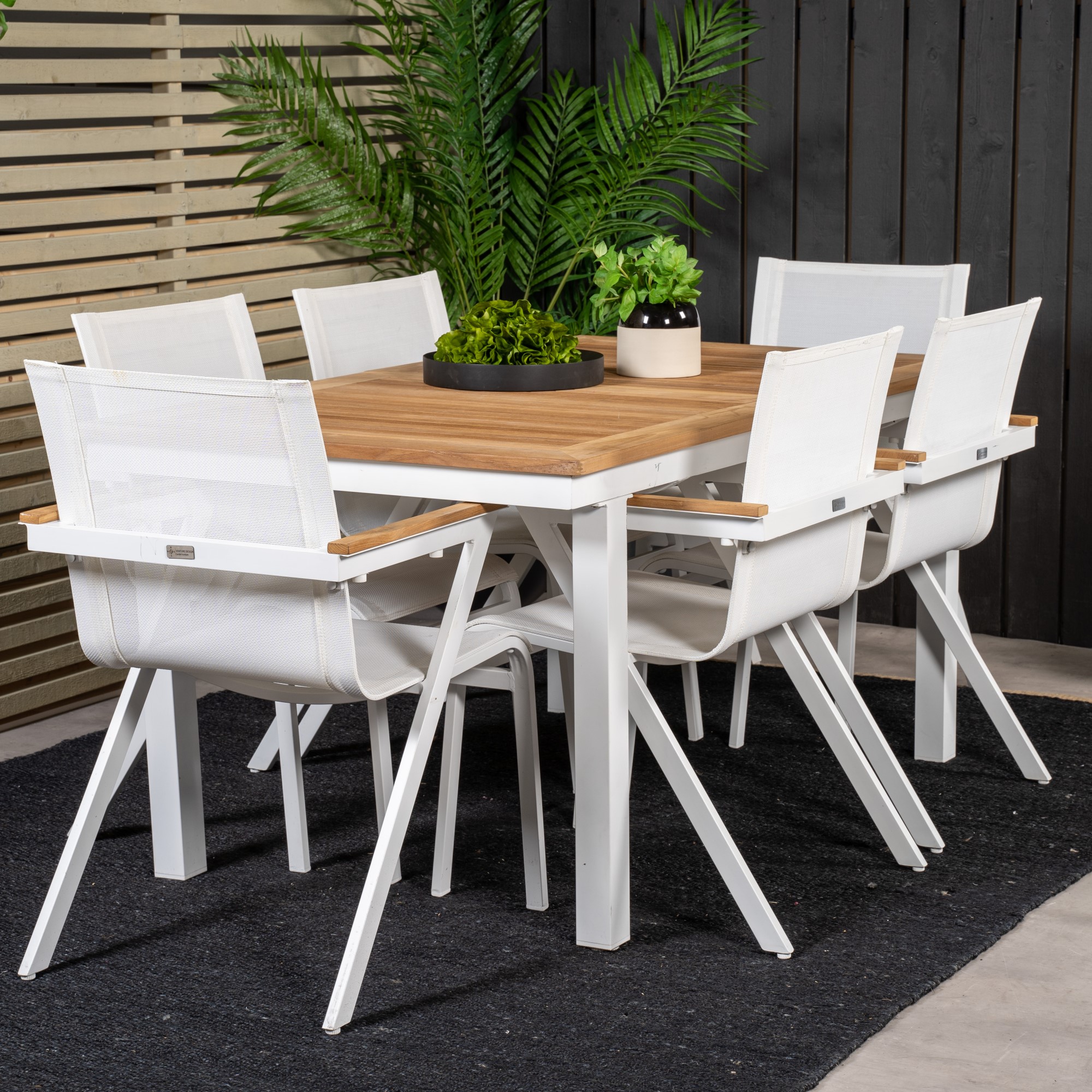 Panama Dining Table 160/240*90 - White Alu / Teak+Mexico Arm Blanka Ben
