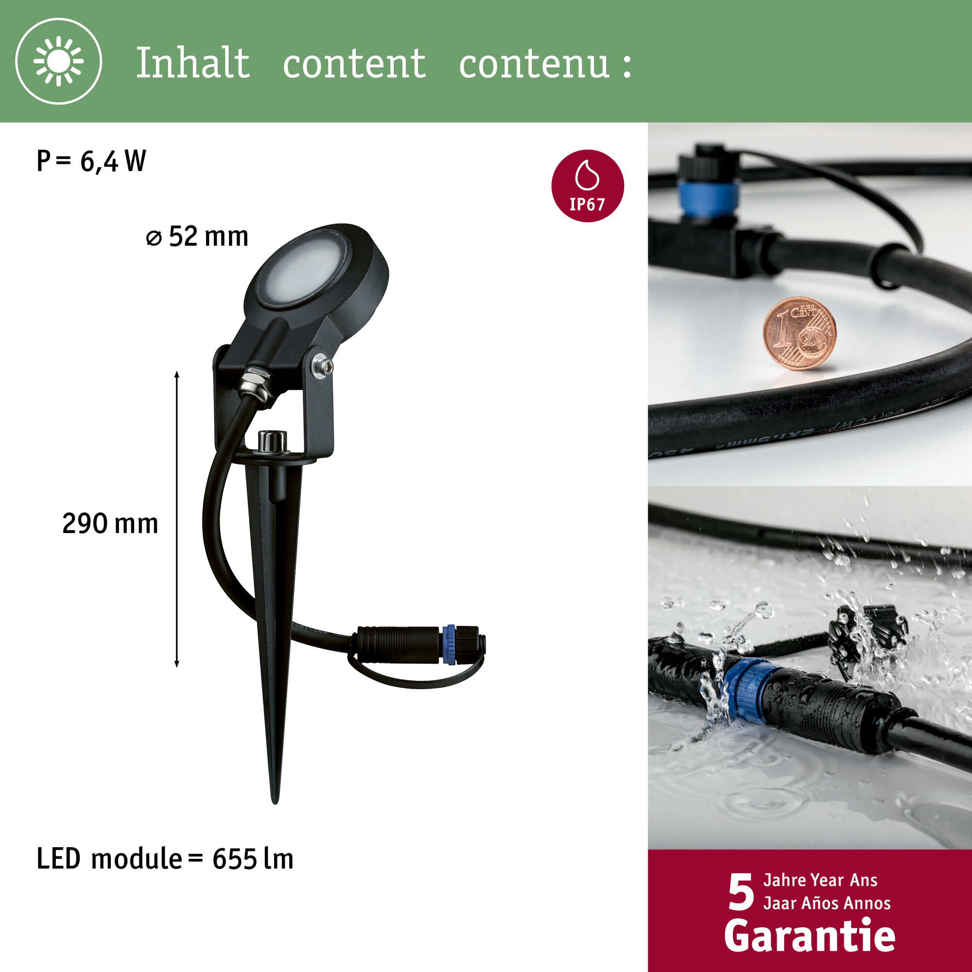 Spotlight Paulmann Sting Plug & Shine LED IP67 24V Ljus: Soft White
