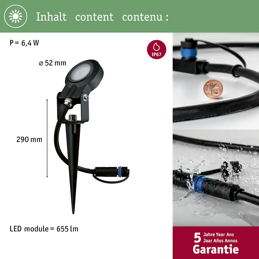Spotlight Paulmann Sting Plug & Shine LED IP67 24V Ljus: Soft White