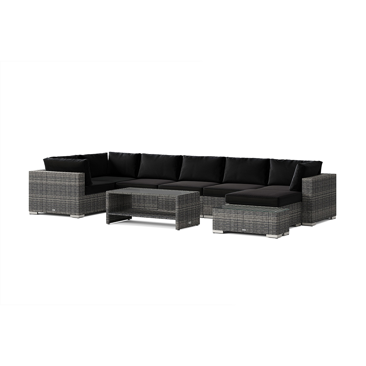 Loungegrupp Comfort Garden Bahamas utomhus U-soffa 7-sits vändbar divan med öppet avslut och bord med hylla