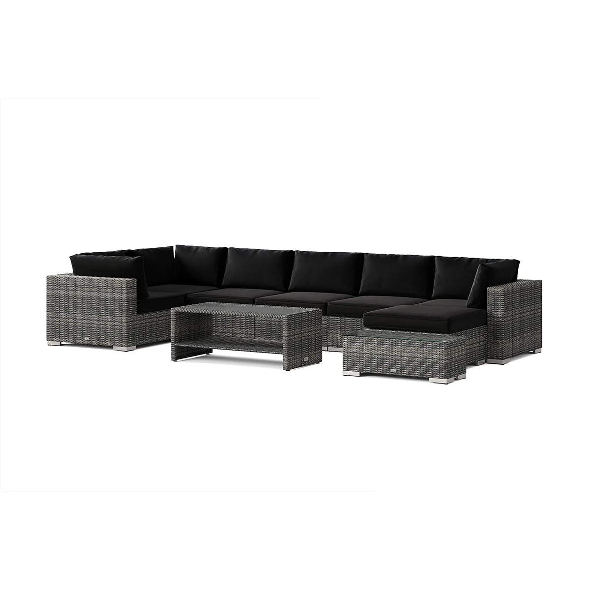 Loungegrupp Comfort Garden Bahamas utomhus U-soffa 7-sits vändbar divan med öppet avslut och bord med hylla
