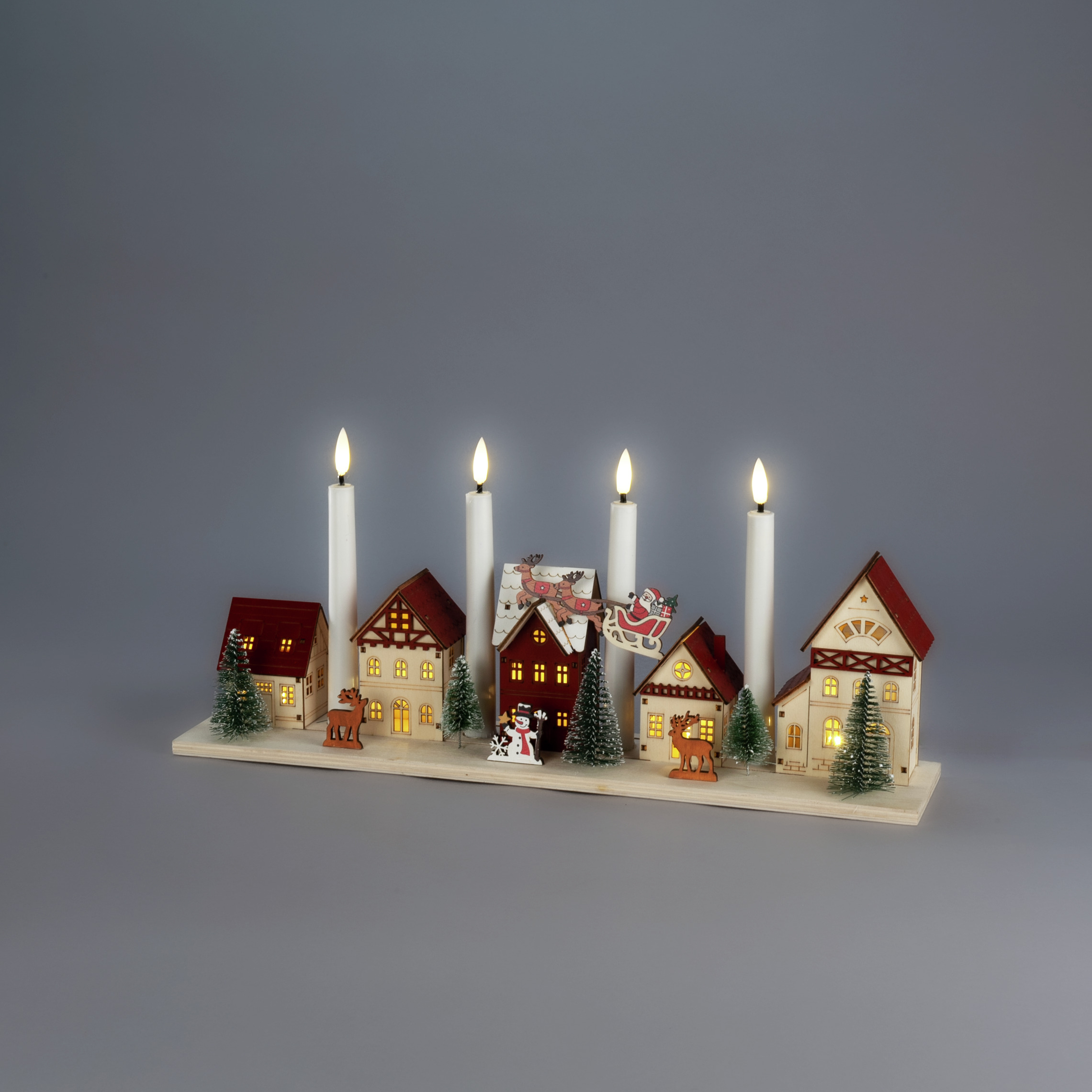 Adventsljusstake Gnosjö Konstsmide Siluett Julby 4 Ljus Batteridriven/USB