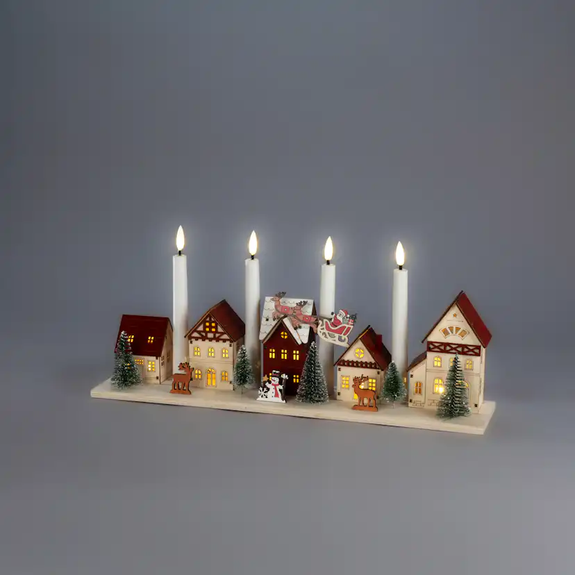 Adventsljusstake Gnosjö Konstsmide Siluett Julby 4 Ljus Batteridriven/USB