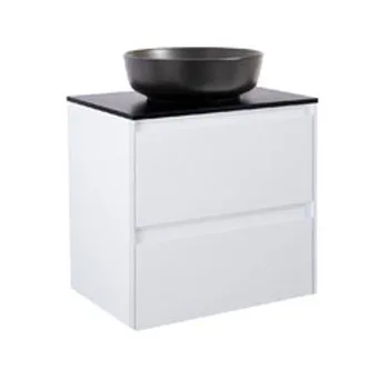 Luxor 60 Vitm Bs Sv+Ts Rund Sv Färg Tvättställsskåpet: Matt Vit, Färg Bänkskiva: Svart, Färg Tvättställ: Svart - B: 606 mm, H: 737 mm, D: 470 mm