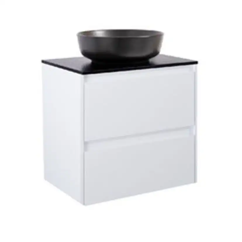 Luxor 60 Vitm Bs Sv+Ts Rund Sv Färg Tvättställsskåpet: Matt Vit, Färg Bänkskiva: Svart, Färg Tvättställ: Svart - B: 606 mm, H: 737 mm, D: 470 mm