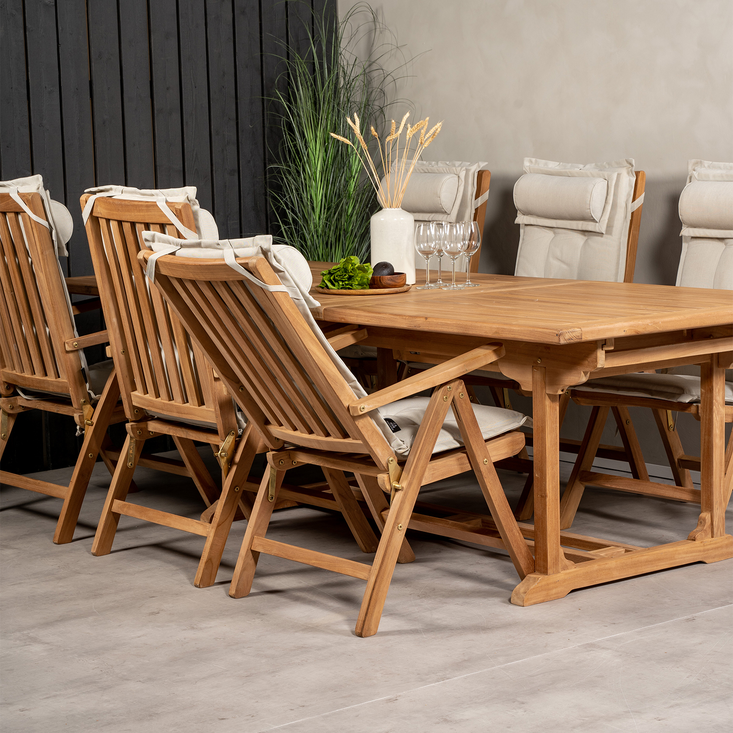 Matgrupp Venture Home Kenya 195-295x110 Teak med 6 Kenya Positionsfåtöljer