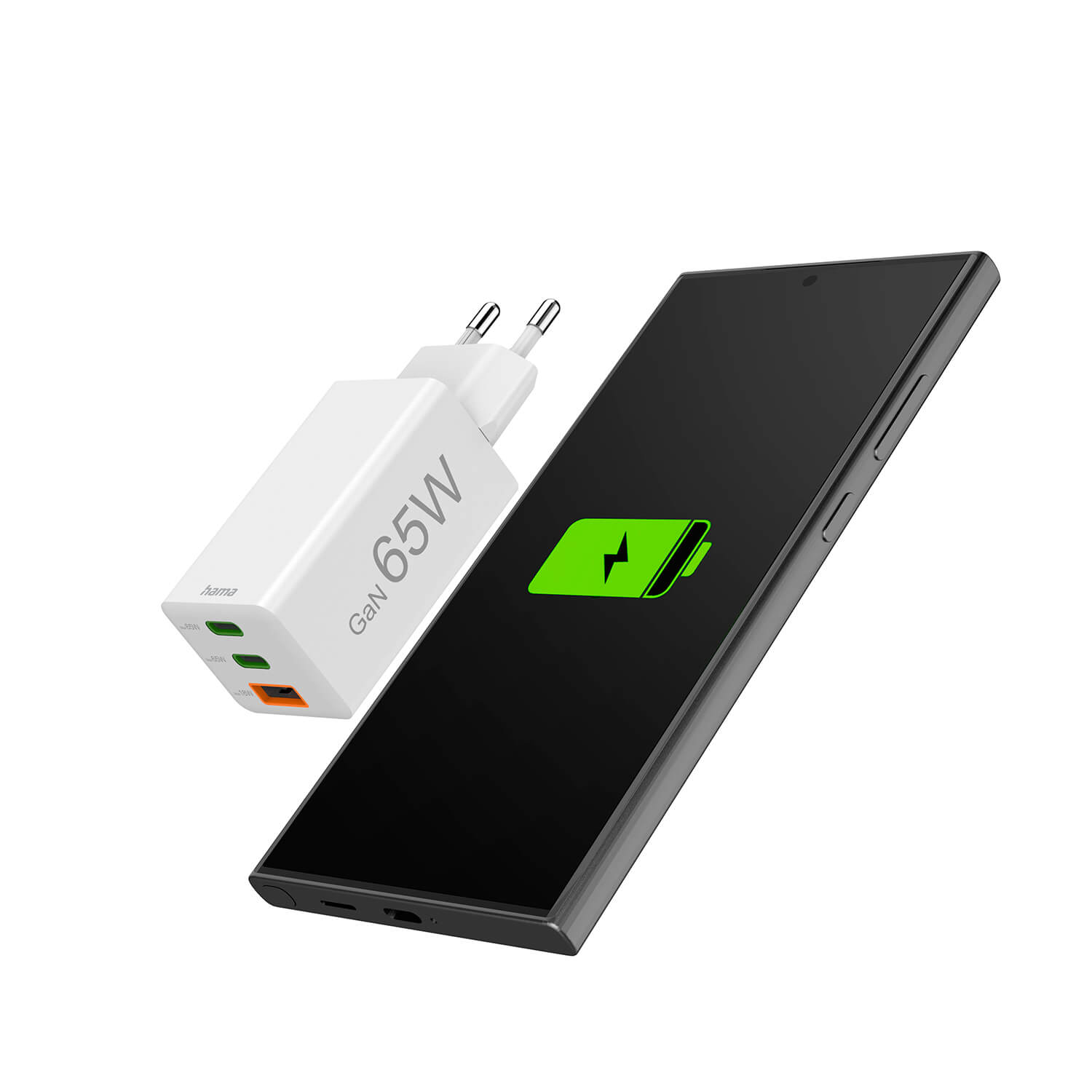 Laddare HAMA 2x USB-C 1x USB-A GaN 65W Vit