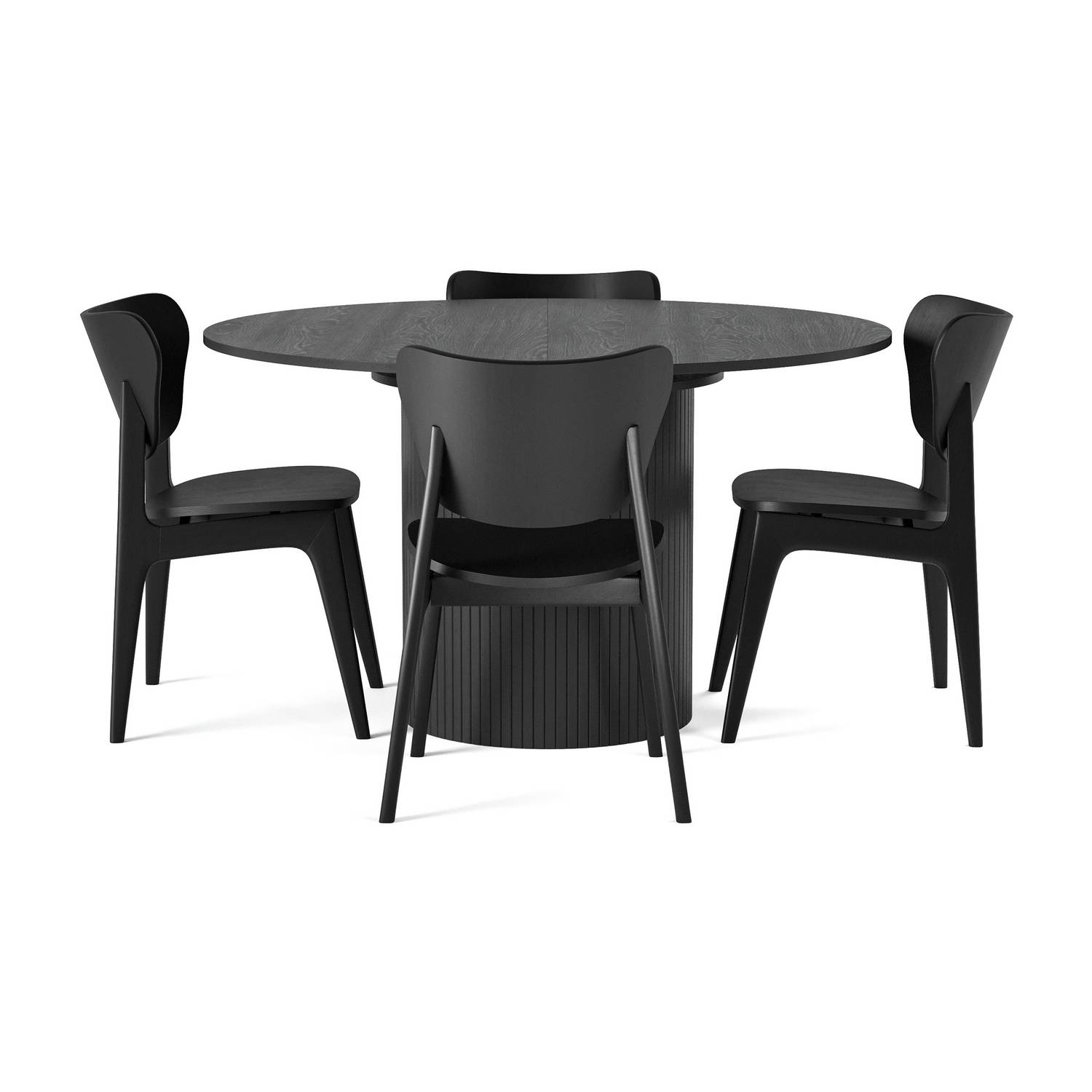 Matgrupp Bark Kopparbo Runt Matbord 130-180 cm Förlängningsbartt med 4Jerup Matstol