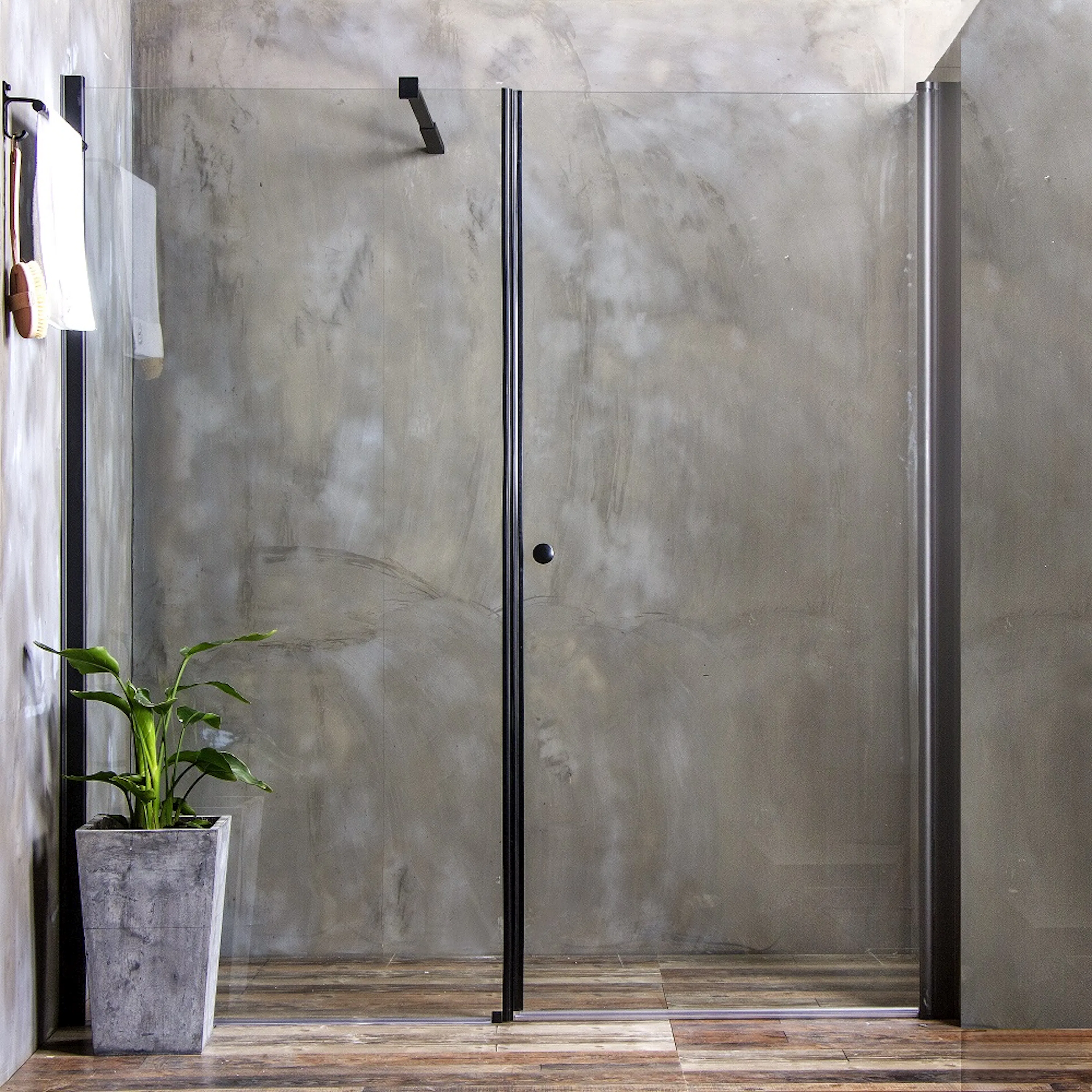 Duschdörr Bathlife Mångsidig Rak Vägg Klar glas + Rak Dörr Mellan Vägg Svart