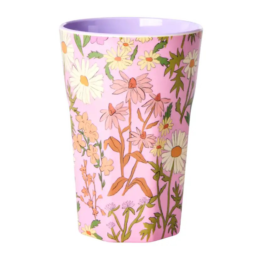 Melaminkopp Rice Hög Rosa Blommor