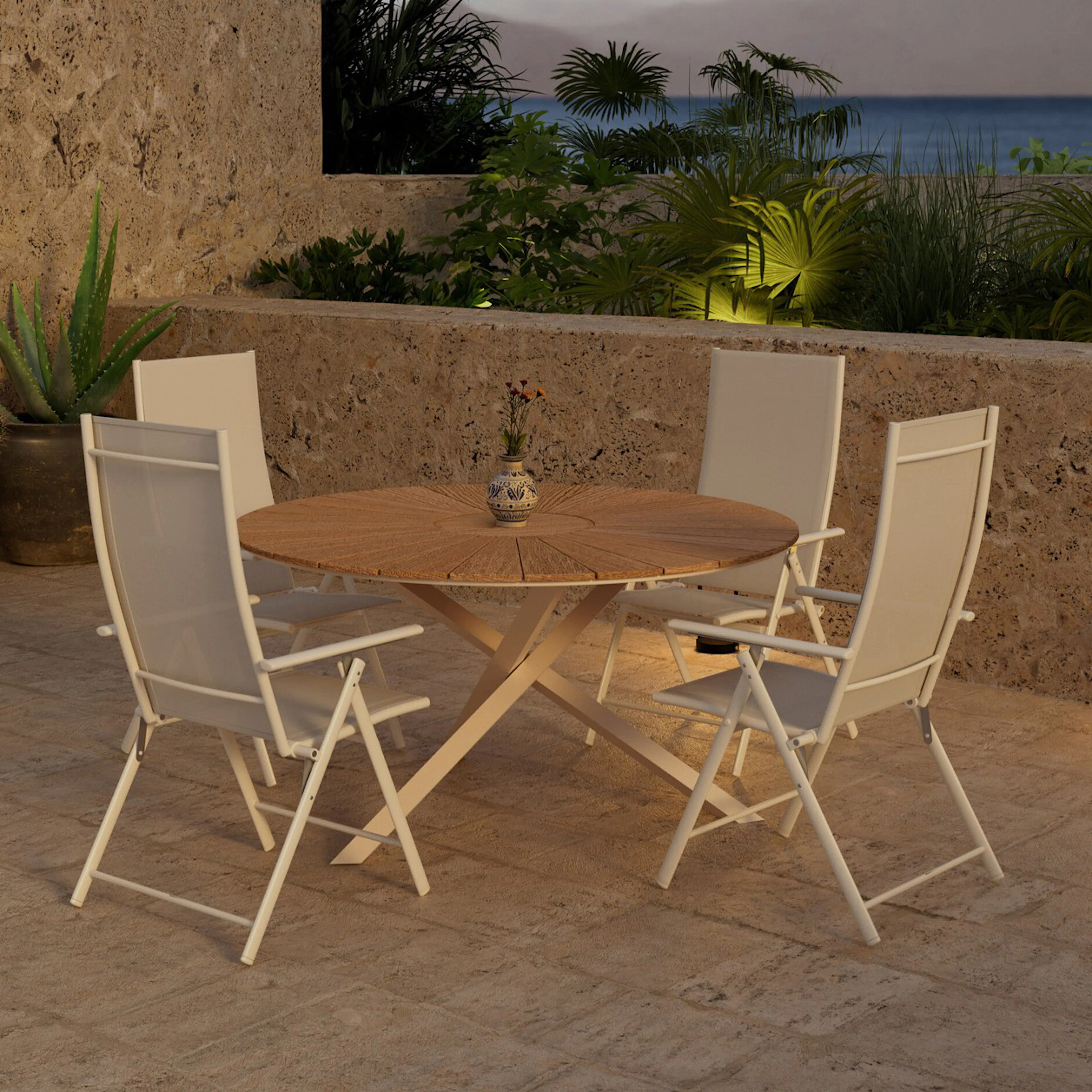 Matgrupp Utomhus Venture Home Mexico Ø140 cm med 4 st Levanzo Trädgårdsstolar