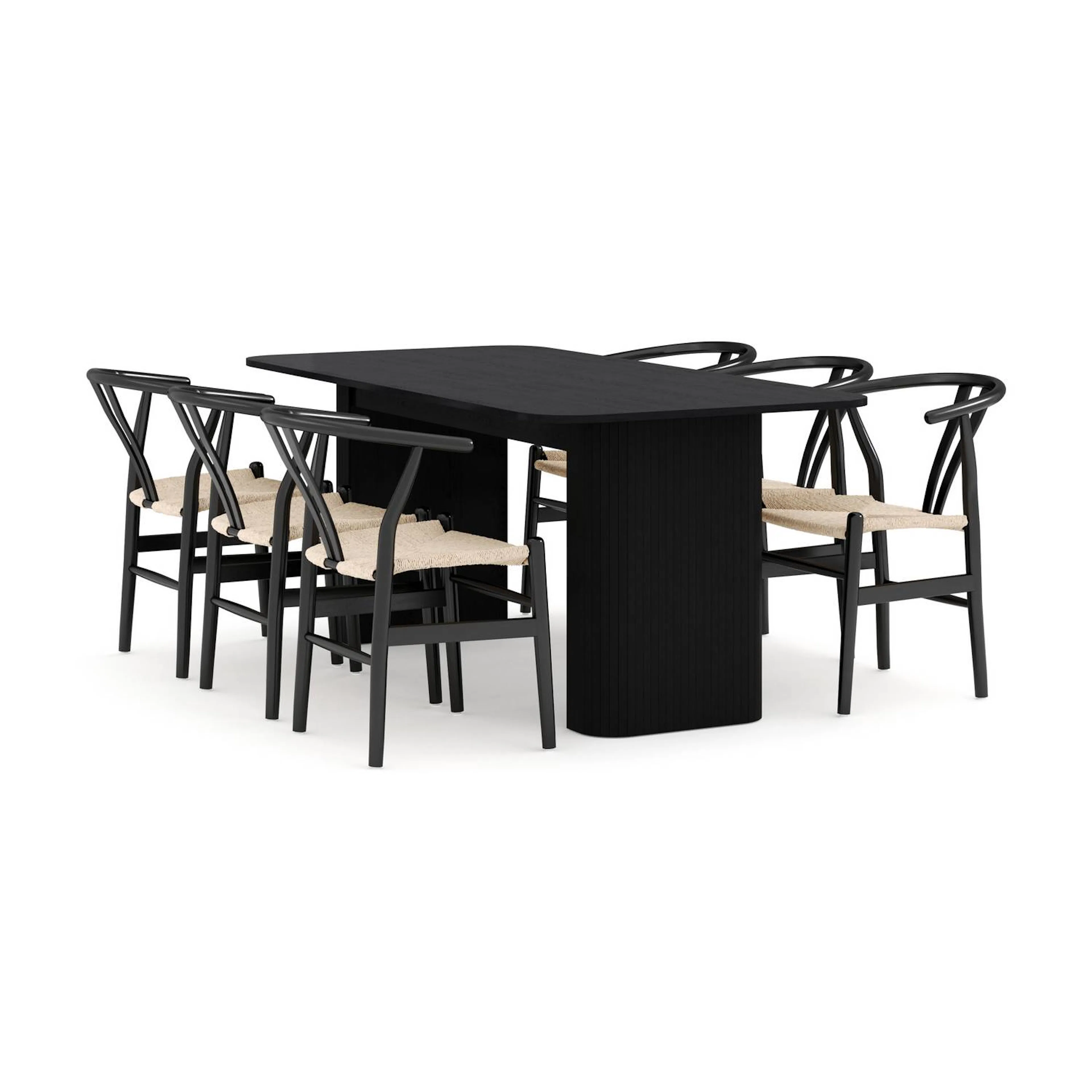Matgrupp Bark Kopparbo Rektangulärt Matbord 180-240 cm Förlängningsbartt med 6 Dastoori Matstol