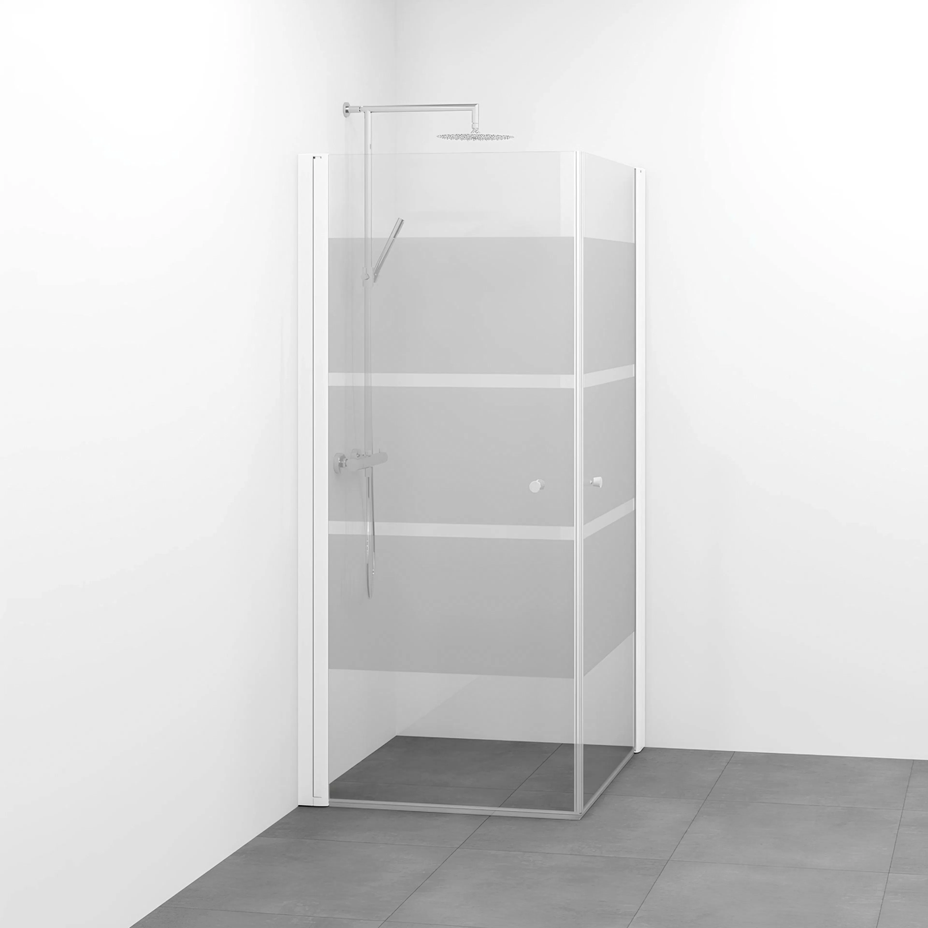 Spirit Rak 90x90 Vit Sc 900x900x1970 mm, Vit, Screentryckt glas med Knopp