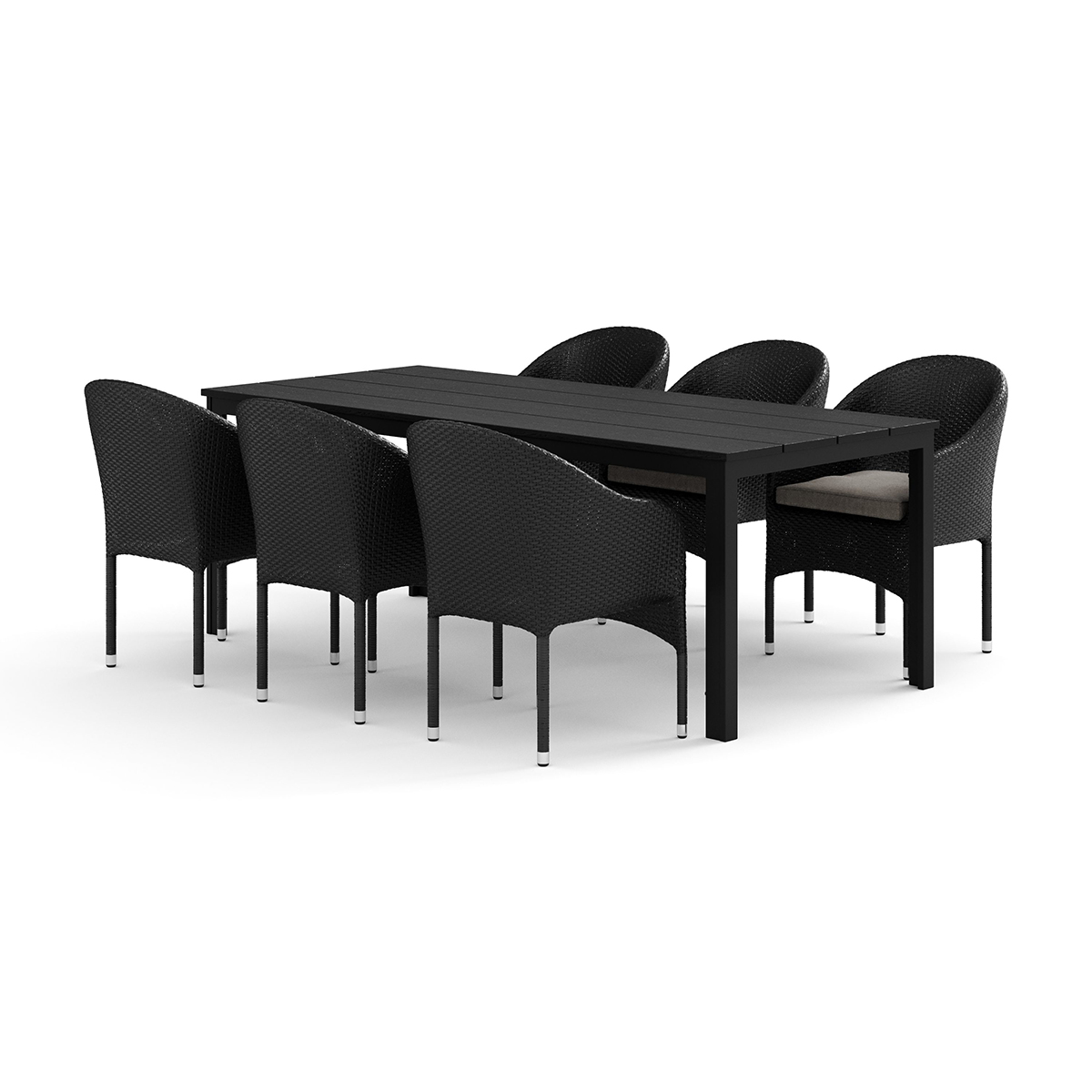 Trädgårdsgrupp Comfort Garden Tunis utomhus matgrupp 205x90 cm med 6 Thor fåtöljer