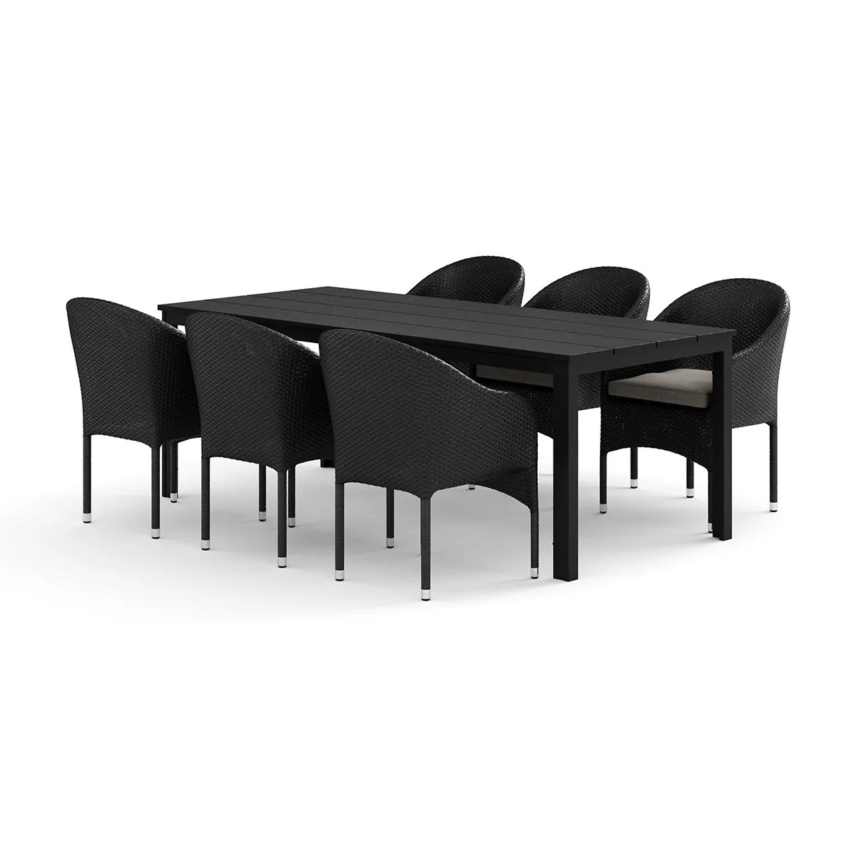 Trädgårdsgrupp Comfort Garden Tunis utomhus matgrupp 205x90 cm med 6 Thor fåtöljer
