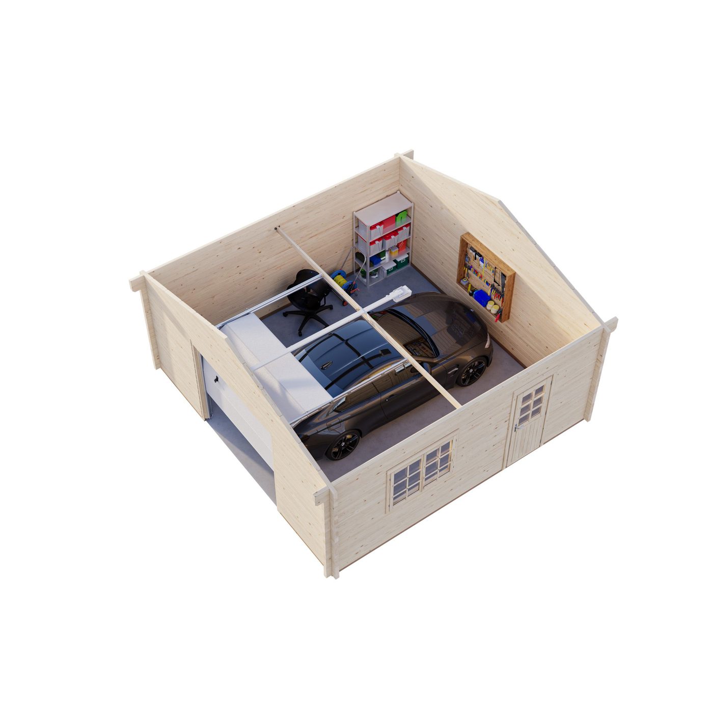 Roger 27,7 m2 with sectional door Impregnerad transparent