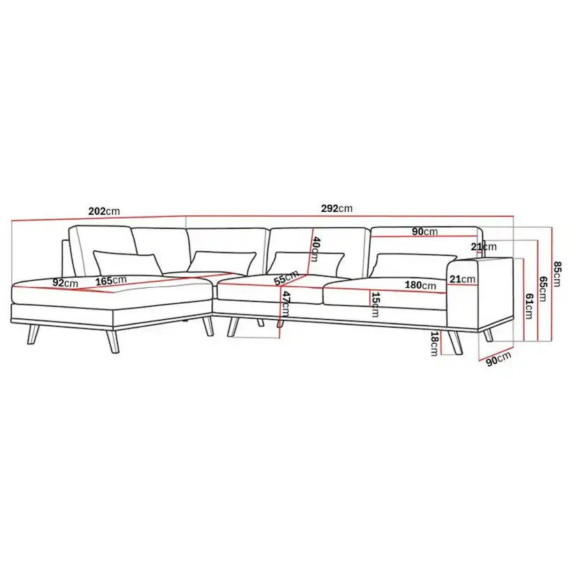 Schäslongsoffa Scandinavian Choice Copenhagen 4-sits Grand 1, Beige Tyg, Valnötsfinish, Vänstervändx