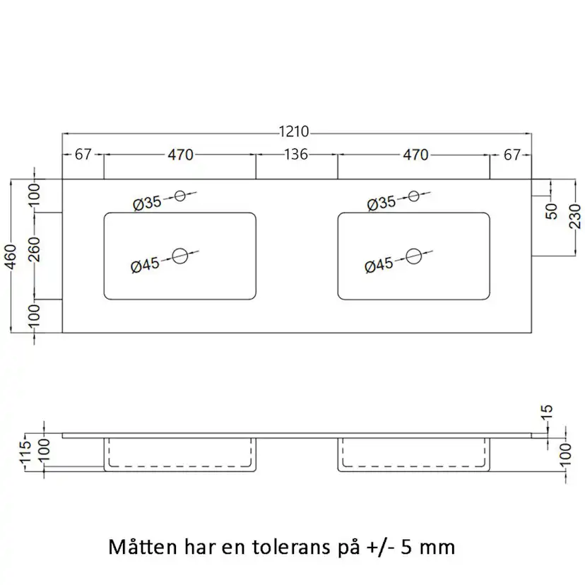 Tvättställ Tenfors Alpin XL Solid Surface 120 cm