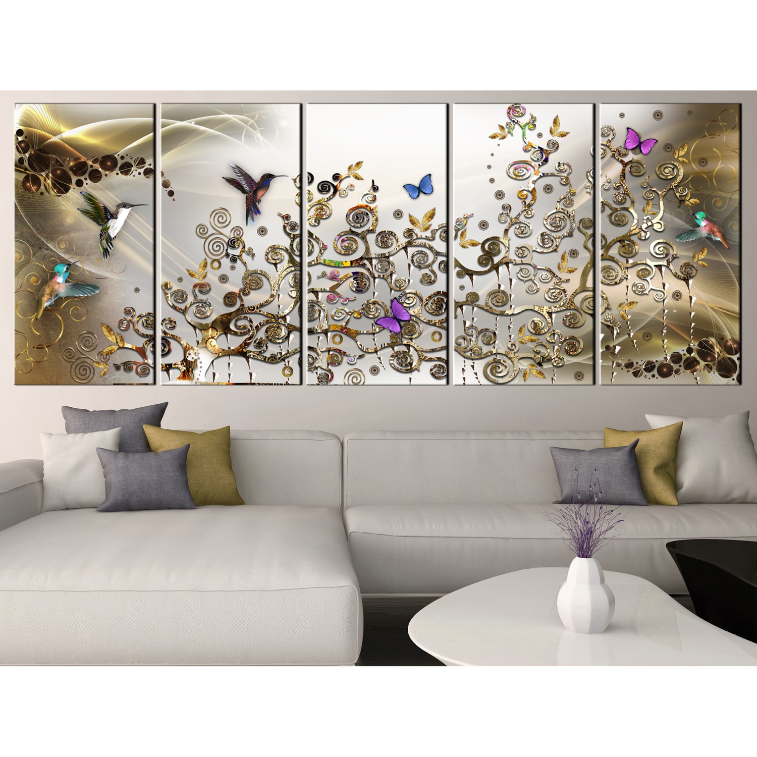 Tavla Arkiio Hummingbirds Dance 5 delar Guld