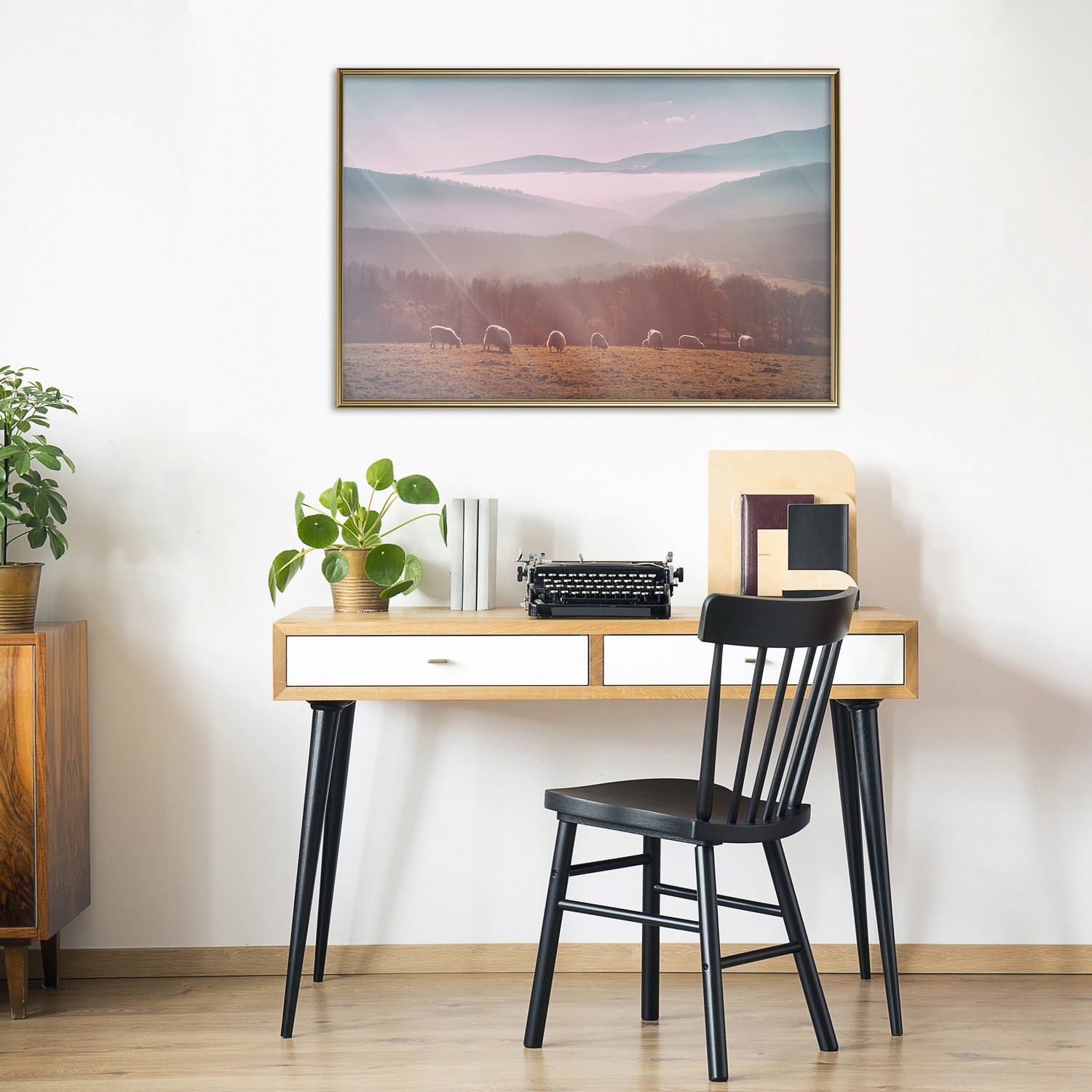Affisch - Flock of Sheep [Poster] 45x30 Guld ram, 45x30 cm