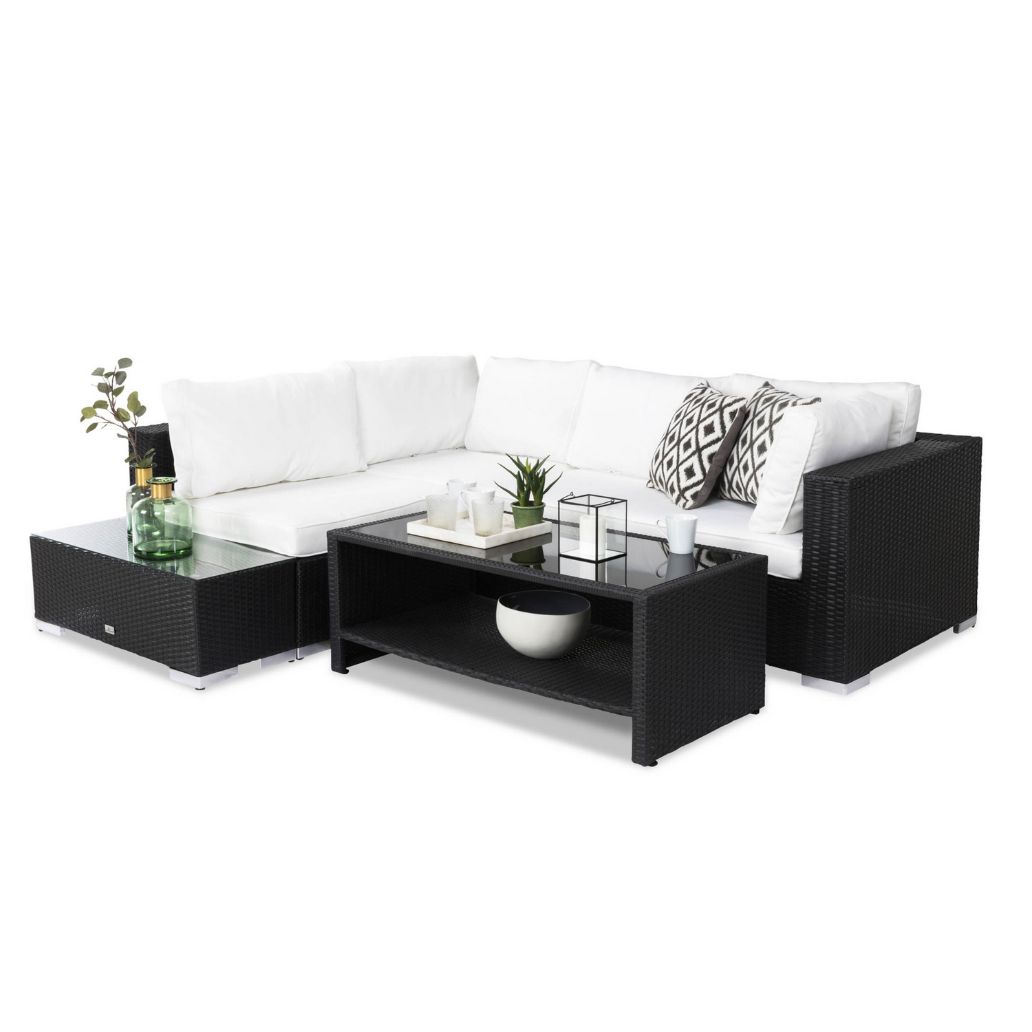 Loungegrupp Comfort Garden Bahamas 4-sits med Avslut och Bord med Hylla Utomhus