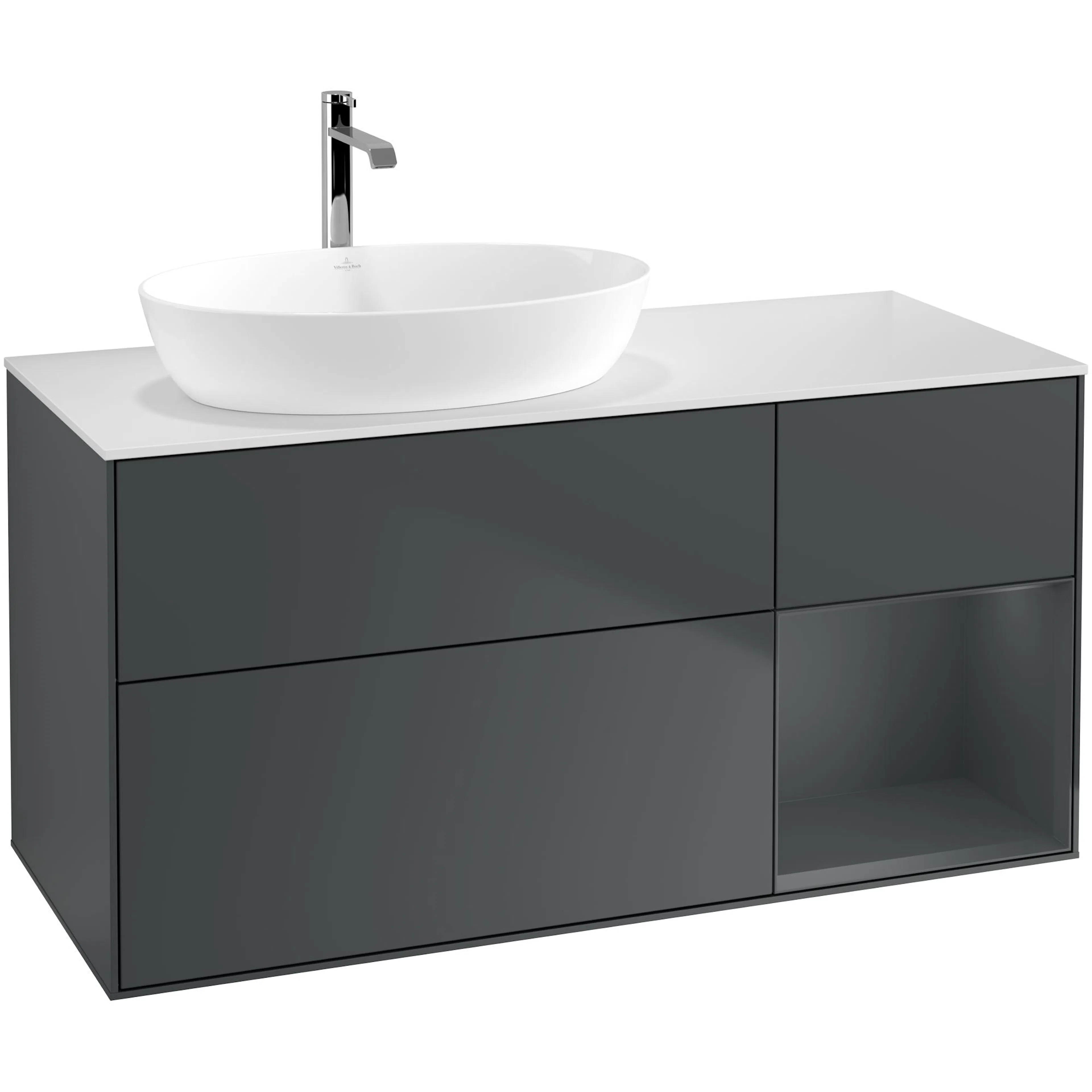 Tvättställsskåp Villeroy & Boch Finion med 3 Lådor Hylla och Bänkskiva för Ocentrerat Tvättställ från Artis & Collaro