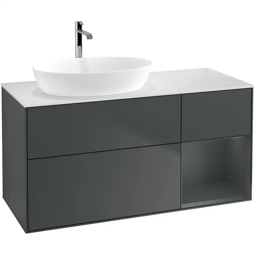 Tvättställsskåp Villeroy & Boch Finion med 3 Lådor Hylla och Bänkskiva för Ocentrerat Tvättställ från Artis & Collaro