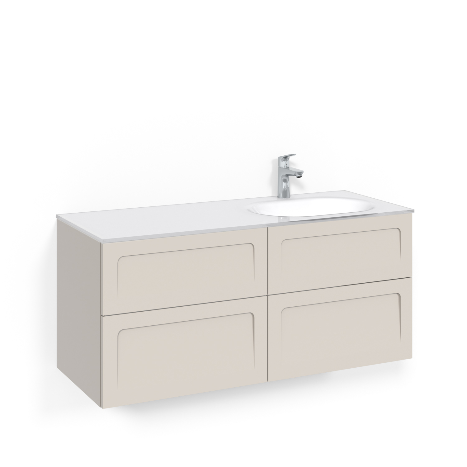 Crown Kommod 120x45D Beige Shape Vitt Glashandfat Höger Ho Bredd: 1200 mm, Beige, Glastvättställ Vit, Höger