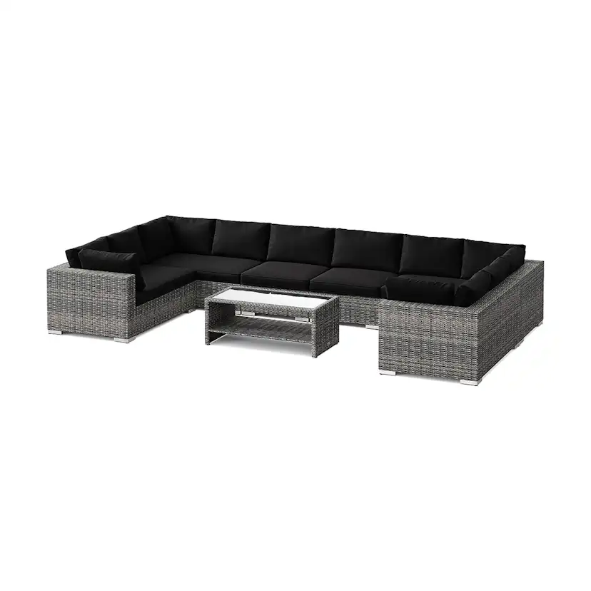 Loungegrupp Comfort Garden Bahamas U-formad utomhus loungegrupp med stängt avslut, 10-sits med bord och hylla