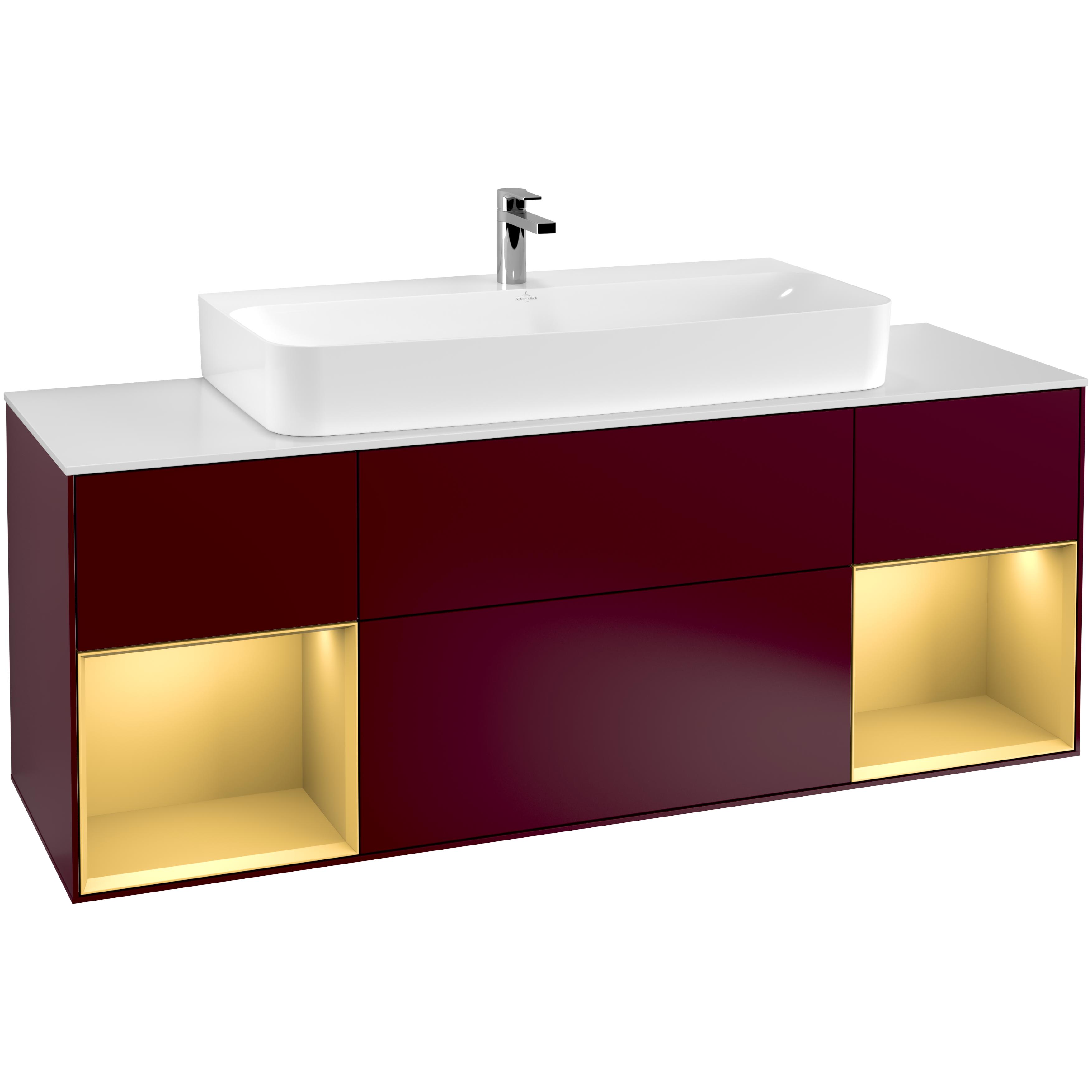 Tvättställsskåp Villeroy & Boch Finion F211HFHB Pion Mattlack/Guld Mattlack med bänkskiva i Mattvitt glas