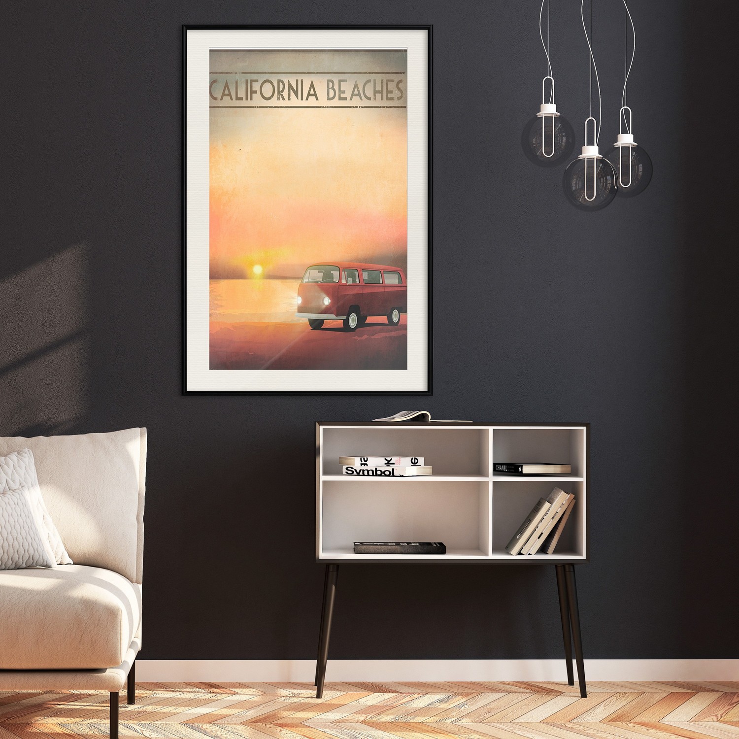 Affisch - California Beaches [Poster] 40x60 Svart ram med passepartout, 40x60 cm
