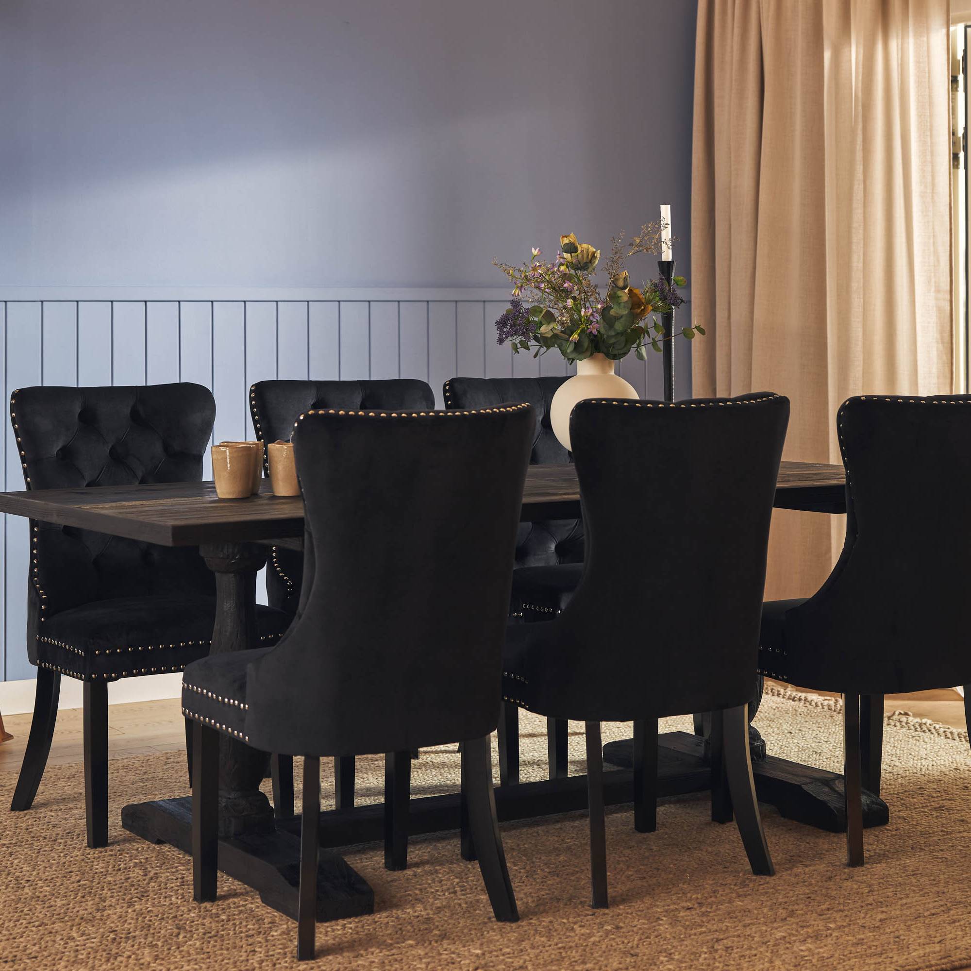 Matgrupp Bloomington Dijon Rektangulärt Matbord 200 cmmed 6 Bergviken Matstol Sammet