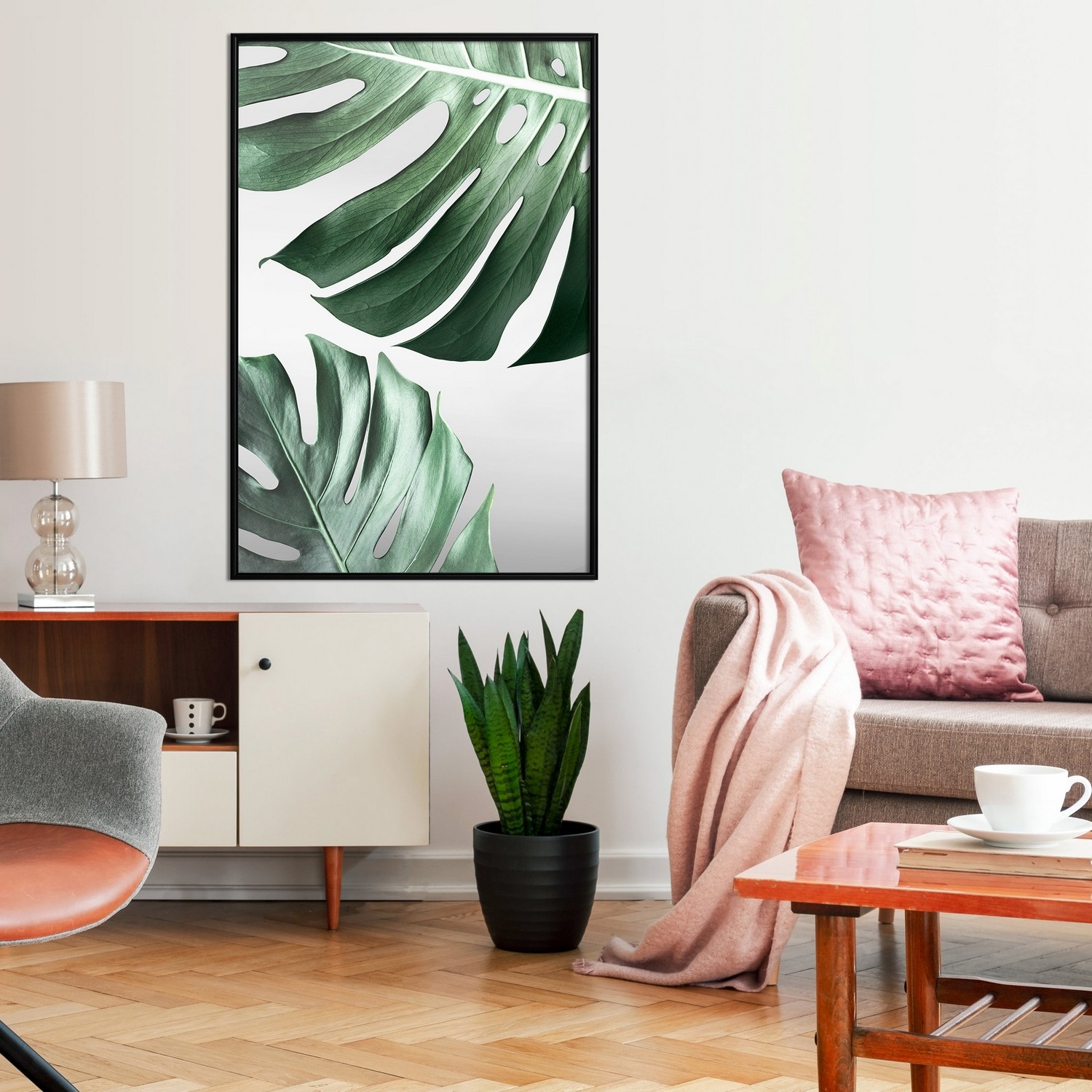Affisch - Monstera Leaves [Poster] 40x60 Svart ram, 40x60 cm