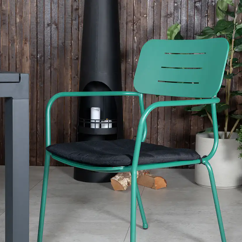 MarbellaTable160/240-NickeDiningchairw.armrest_GreenSteel4 Grön