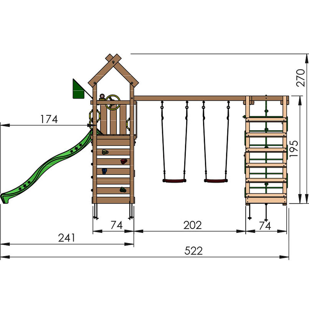 Klätterställning Jungle Gym Nomad Med Rutschkana Mörkgrön