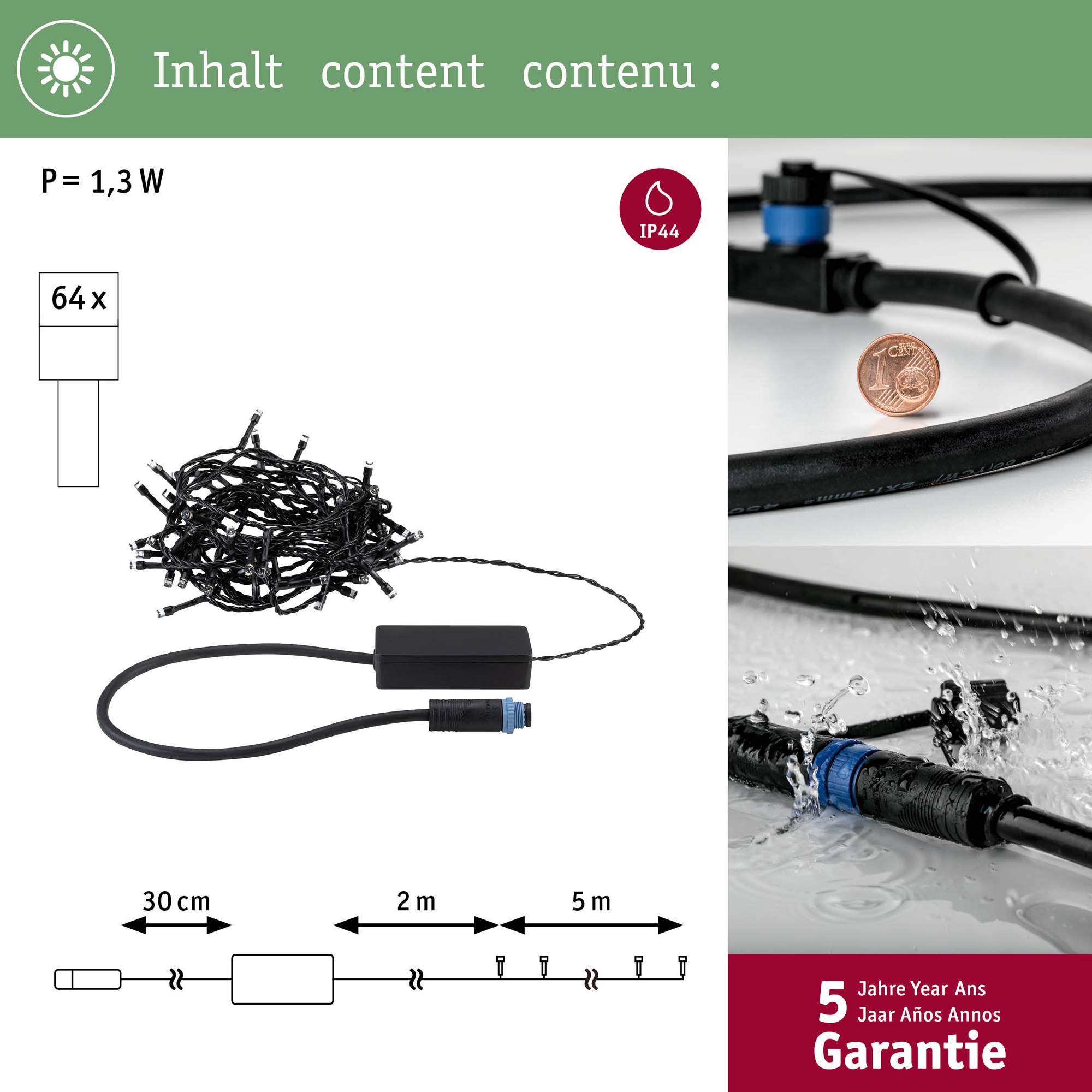 Ljusslinga LED Paulmann Yuna Fairy Lights Plug & Shine IP44 24V Ljus: Soft White, Längd: 5 m