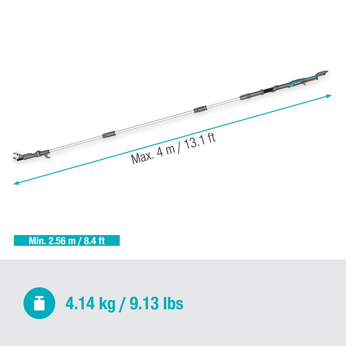 Teleskopisk Stångsax Gardena HighCut 360 Batteri P4A utan Batteri och Laddare
