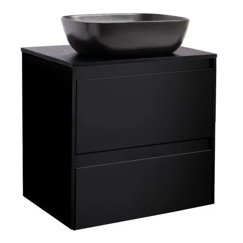 Luxor 60 Sv. Bs Sv+Ts Rekt Sv Färg Tvättställsskåpet: Matt Svart, Färg Bänkskiva: Svart, Färg Tvättställ: Svart - B: 606 mm, H: 737 mm, D: 470 mm