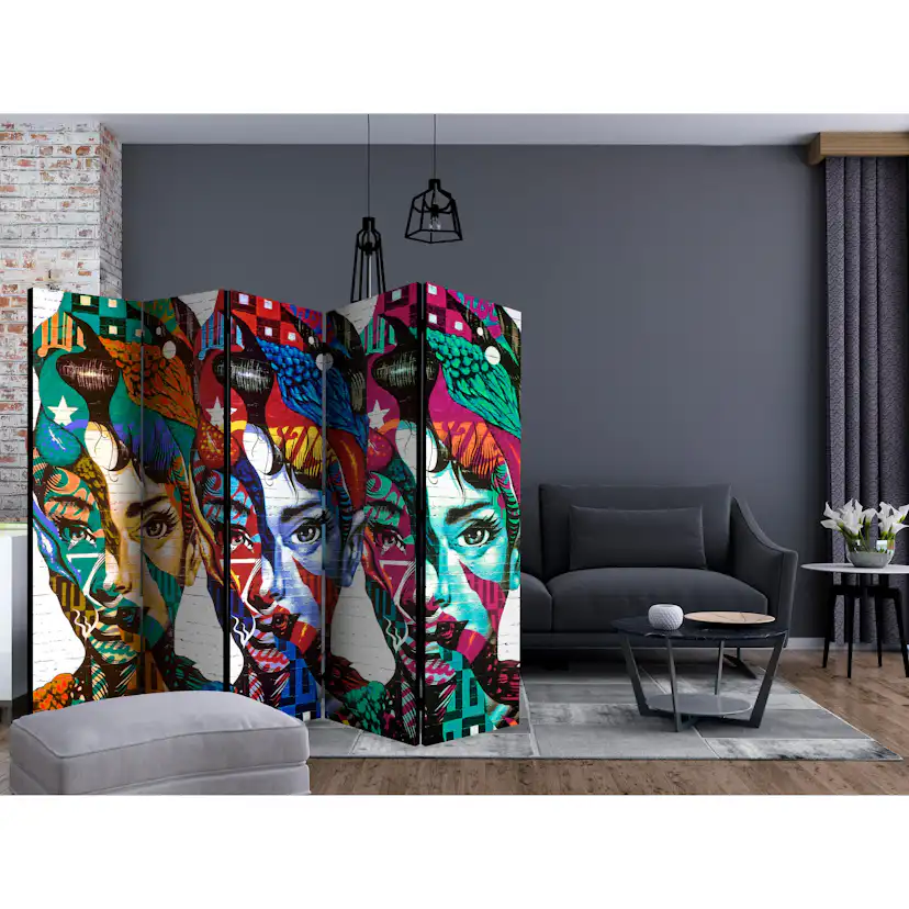 Rumsavdelare Skärmvägg Arkiio Colorful Faces II 225x172 cm