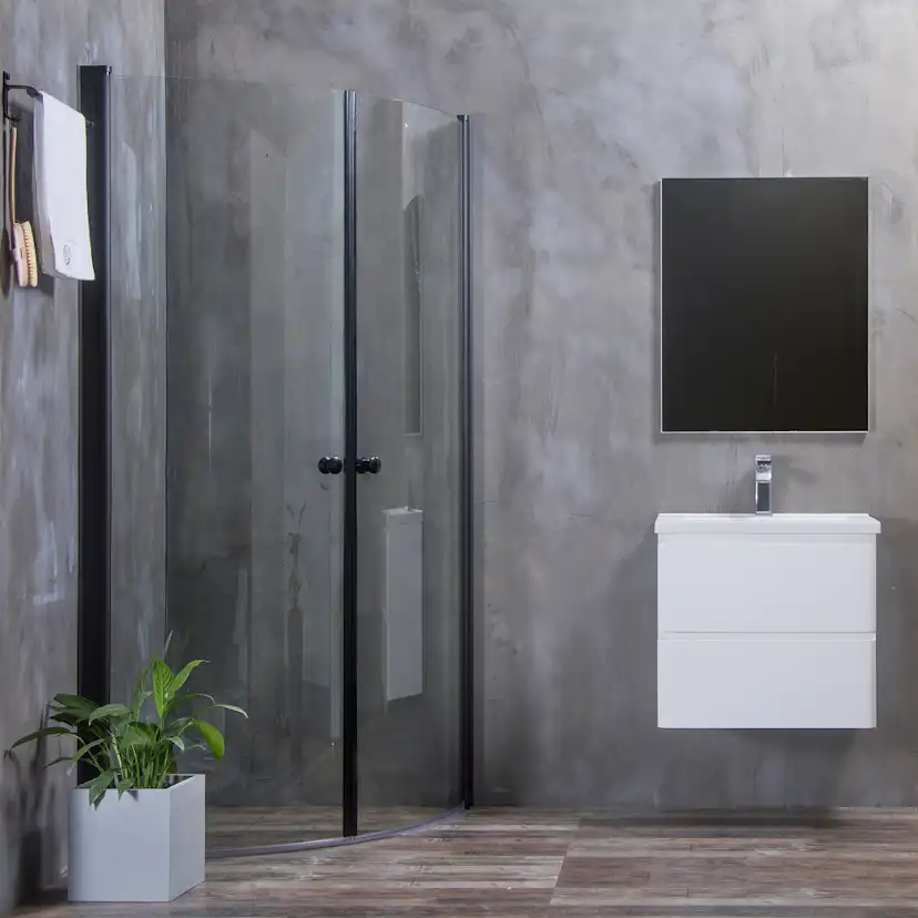 Duschhörn Bathlife Mångsidig Rund Dörr 45° Svart