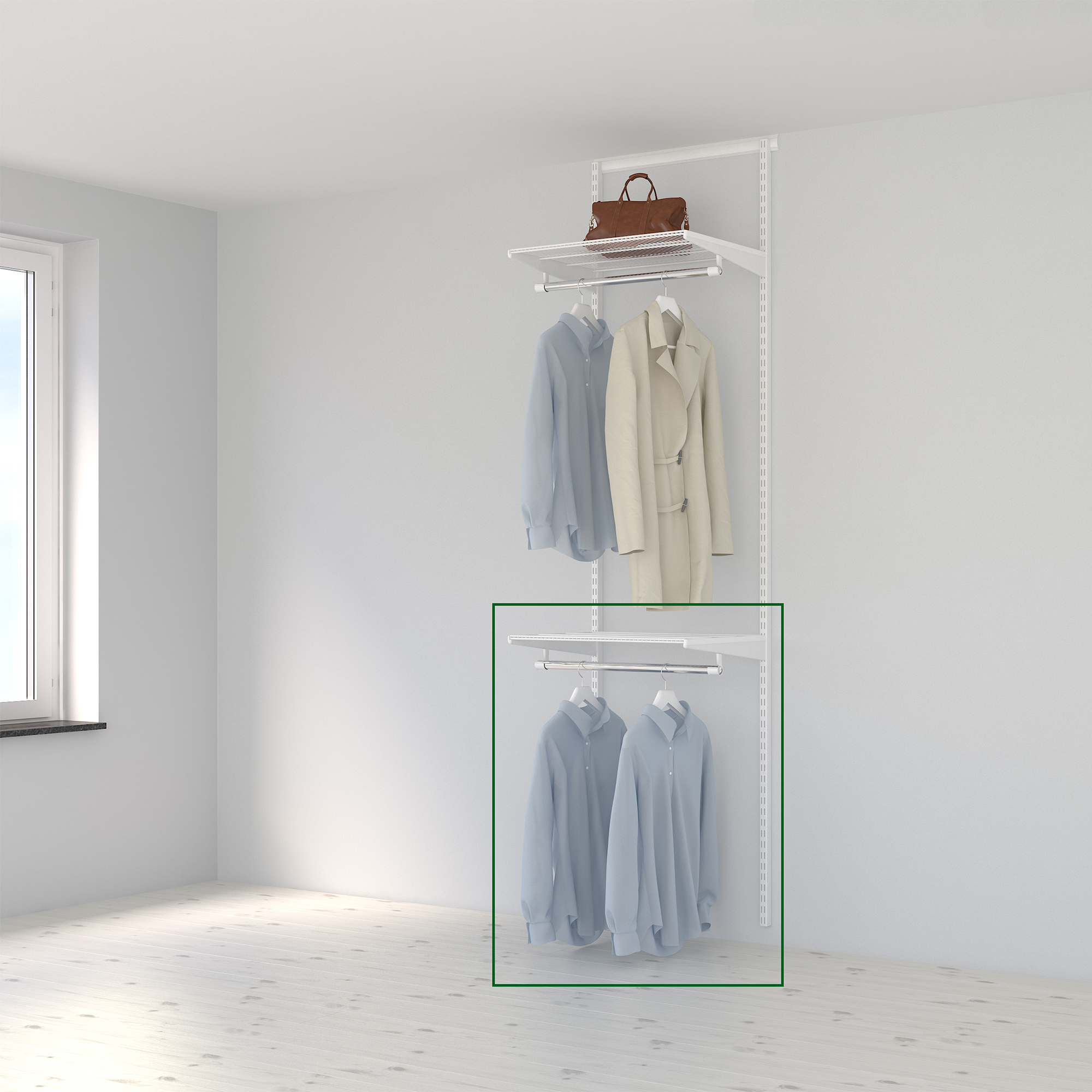 Tilläggspaket 2 Elfa Klädstång och Hylla B: 607 mm