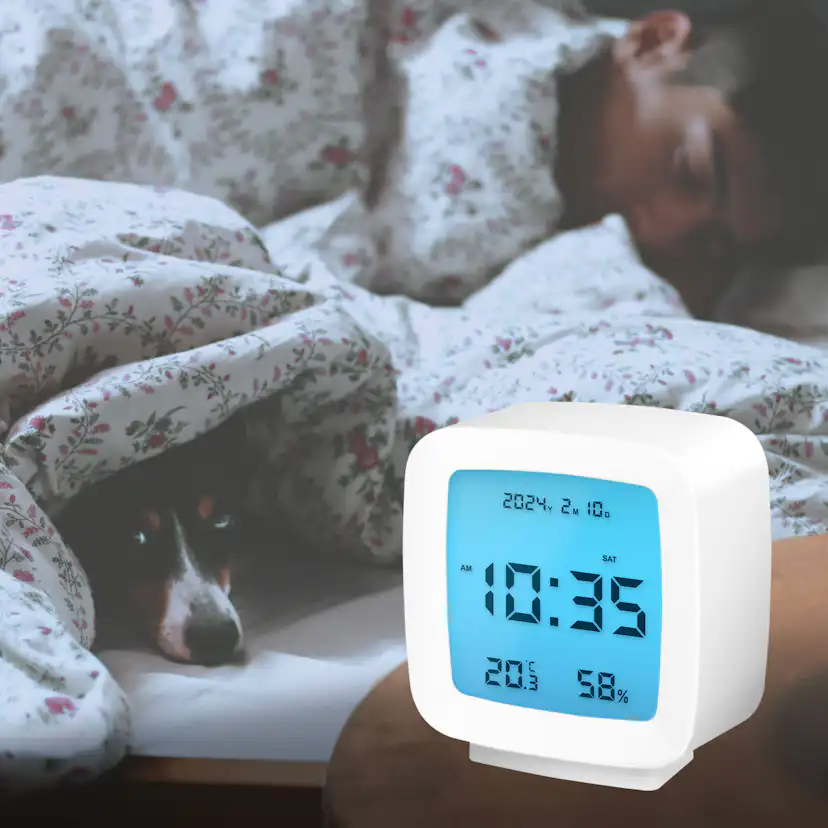 Digital Väckarklocka LogiLink med Datum, Temp & Luftfuktighetsmätare – Vit
