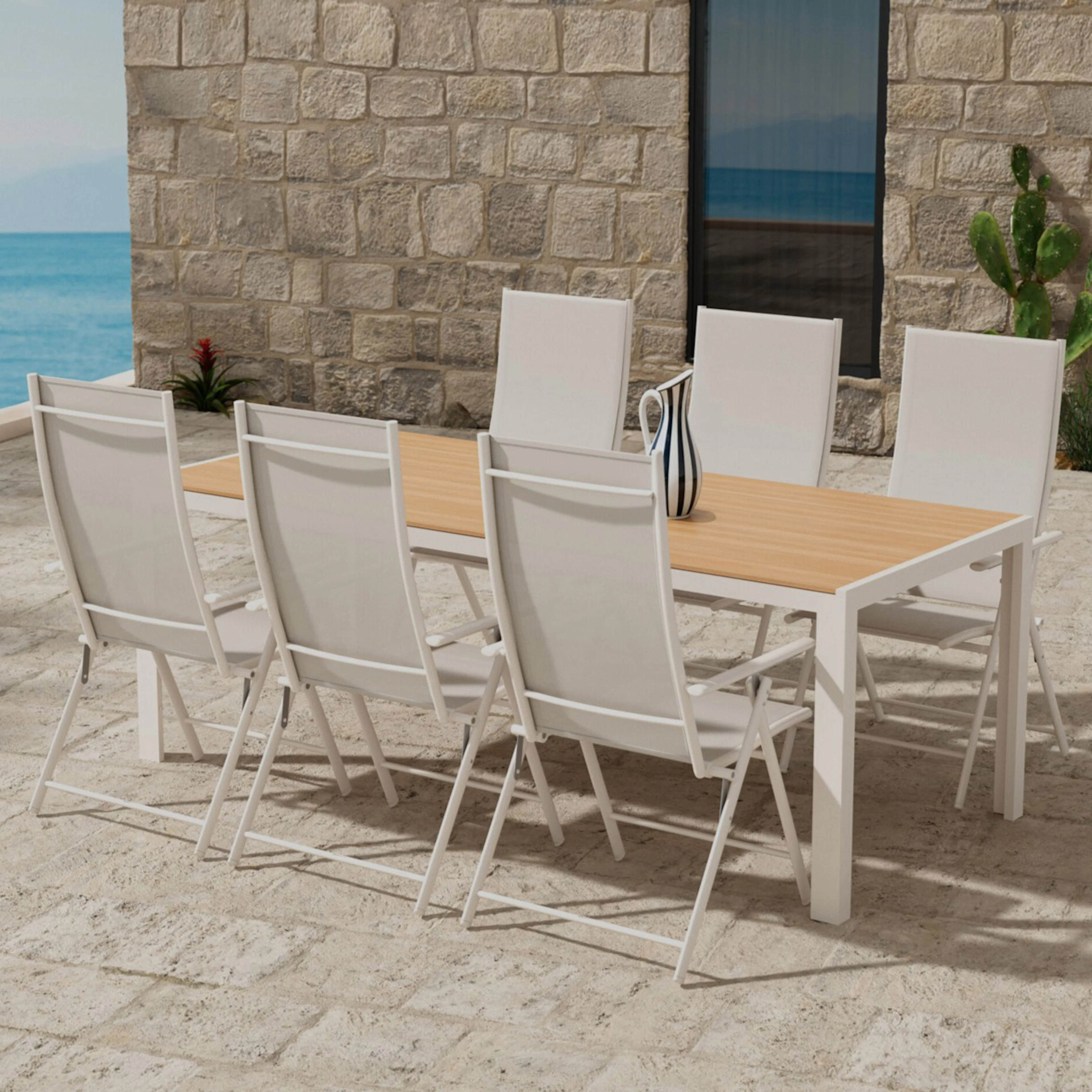 Break Table - Beige with 6 Levanzo Chair - Beige Färg: Beige
